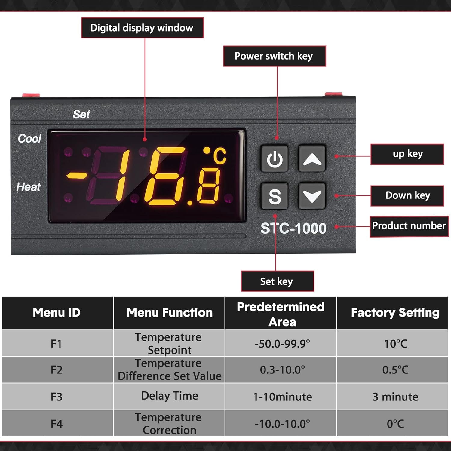 2 Pezzi Regolatore Di Temperatura Digitale DC 12V 10A Termostato Centigrado Termoregolatore Generale Calibrazione Della Temperatura Con Sensore 2 Uscite a Relè per Raffreddamento