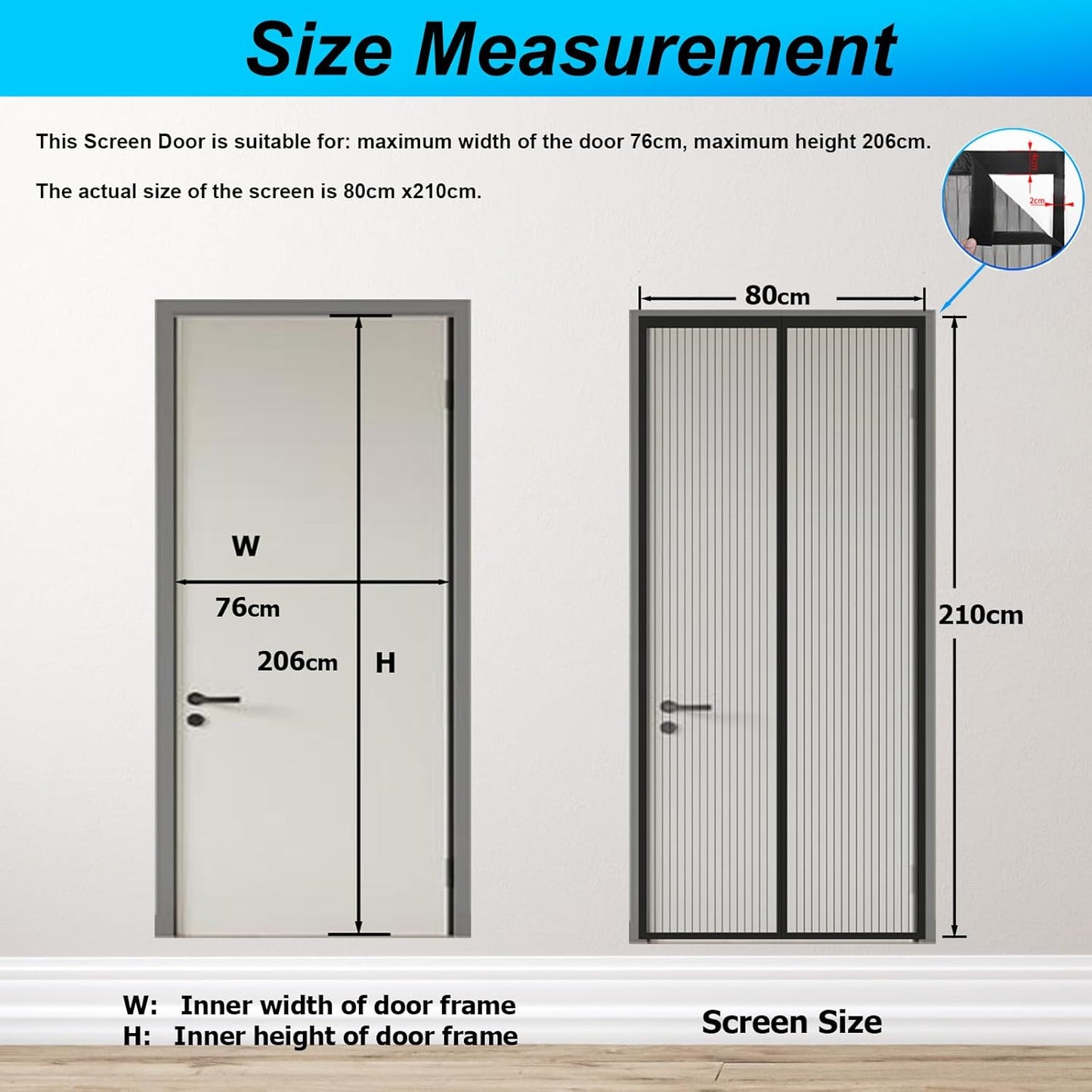 Zanzariera Magnetica 80X210 Cm, Facile Da Installare, Senza Bisogno Di Attrezzi, Adatto Ai Bambini E Agli Animali Domestici. Nero