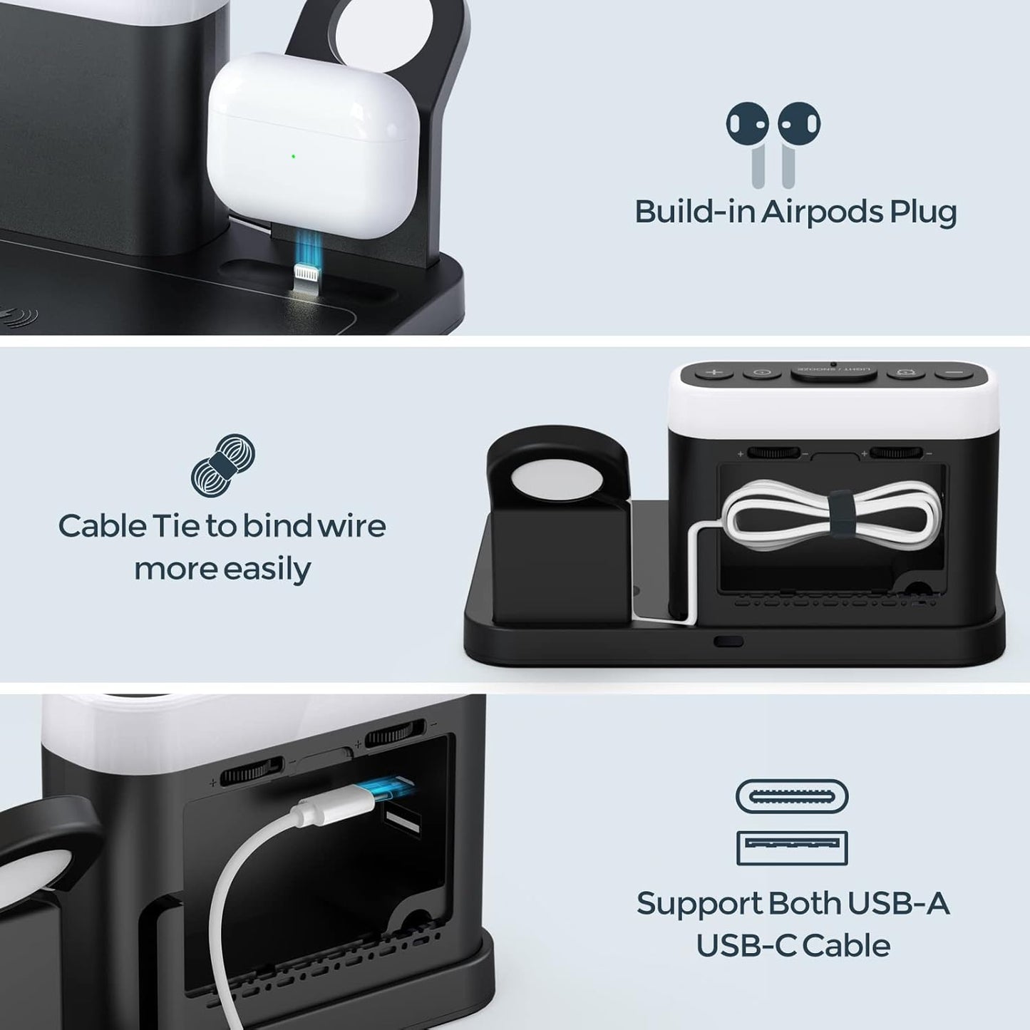 Caricatore 5 in 1 Con Ricarica Wireless,Caricabatterie per Iphone 14/13/12/11/Pro/Max/Plus/Xs Samsung Phone,Apple Watch 8/7/6/5/Se,Airpods Pro/3/2/1