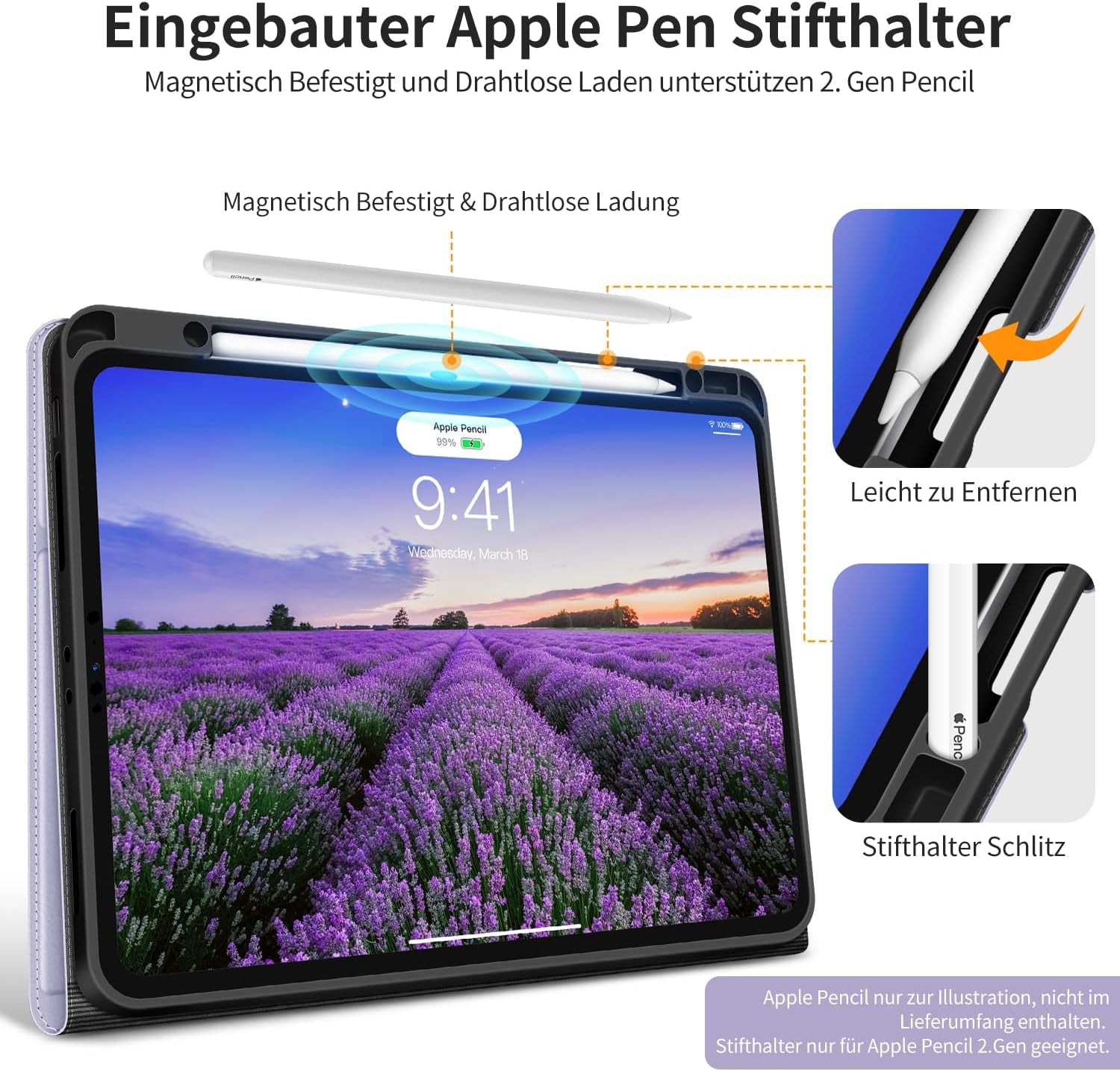 HOLIMET Custodia per Ipad Pro 12.9 2022 6 Generazione, 2022/2021/2020 (6A/5A/4A Gen) Ultra Smart Cover Con Pencil Holder per Pencil 2, Auto Svegliati/Sonno Case per Ipad Pro 12.9 Pollici - Viola