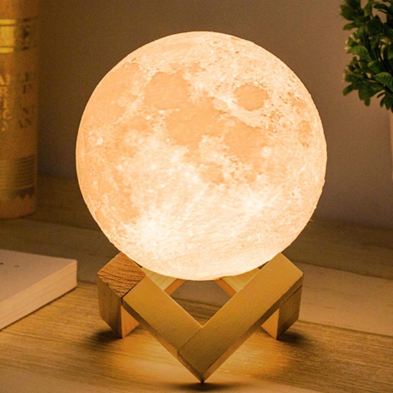 12Cm Moon Lampada Luna Luce Notturna per Bambini Regalo per Donne Di Ricarica USB Touch Control E Luminosità Due Tono Bianco Caldo E Freddo