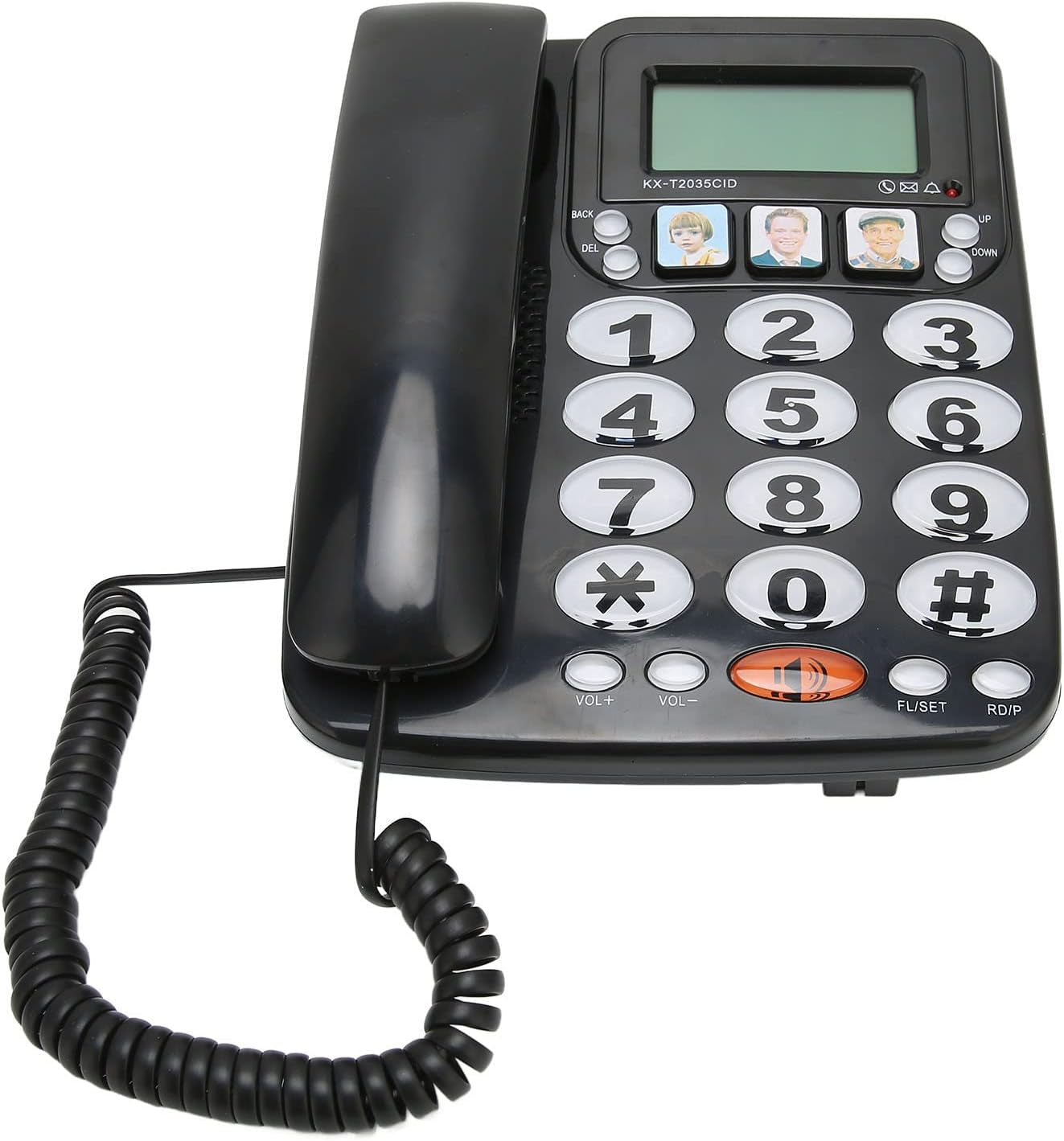 Big Button Phone per Anziani, Pulsanti Con Filo Fisso per Foto Telefoniche per Pazienti Con Suono Chiaro Supporto a Doppia Porta Che Memorizza 3 Numeri Comunemente Usati (Nero)