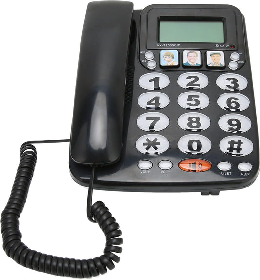 Big Button Phone per Anziani, Pulsanti Con Filo Fisso per Foto Telefoniche per Pazienti Con Suono Chiaro Supporto a Doppia Porta Che Memorizza 3 Numeri Comunemente Usati (Nero)