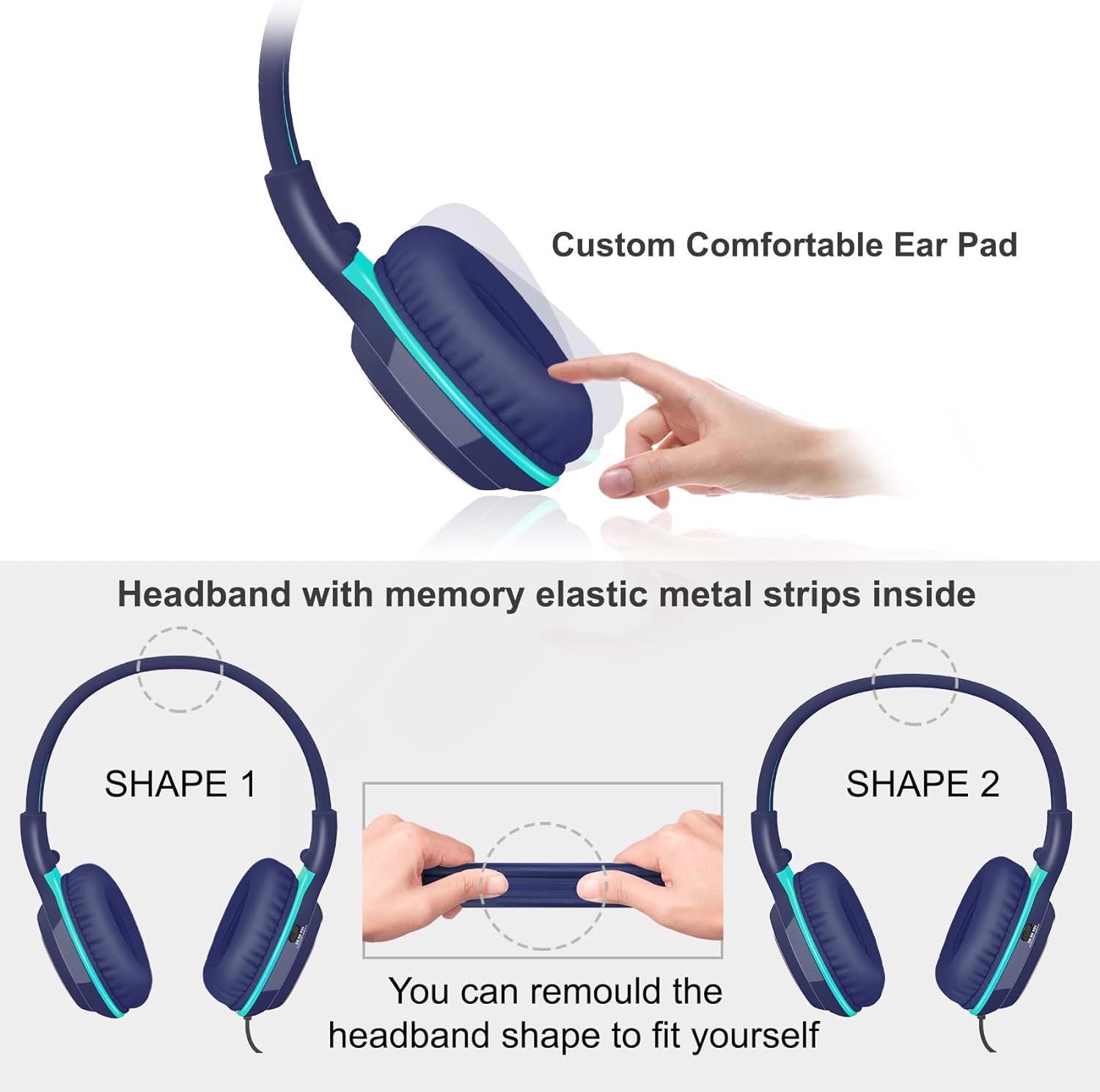 Cuffie Cablate per Bambini, Scuola, Viaggi, Volume Sicuro 85Db/94Db/104Db, Cuffie Over-Ear per Ragazzi Con Microfono E Shareport, Pieghevoli, Resistenti E Regolabili, per Adolescenti E Adulti,