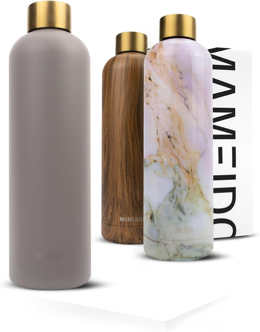 Borraccia Termica 1 Litro, 750 Ml & 500 Ml - Borracce Termiche 1 Litro Prova Di Perdite, Thermos 1 Litro Acciaio Inox Senza BPA, Bottiglia Termica 1 Litro (Taupe Grey Gold, 1L)