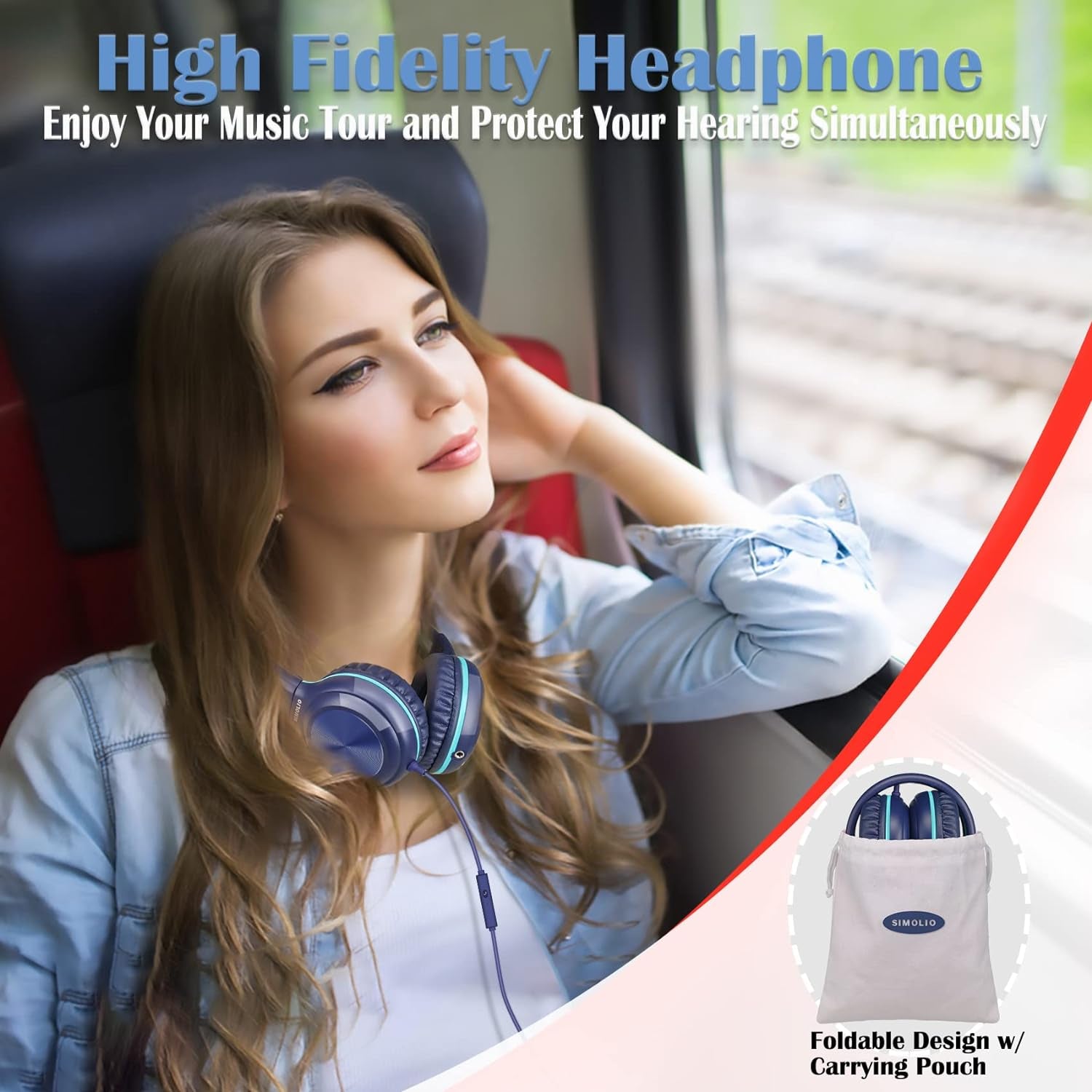 Cuffie Cablate per Bambini, Scuola, Viaggi, Volume Sicuro 85Db/94Db/104Db, Cuffie Over-Ear per Ragazzi Con Microfono E Shareport, Pieghevoli, Resistenti E Regolabili, per Adolescenti E Adulti,
