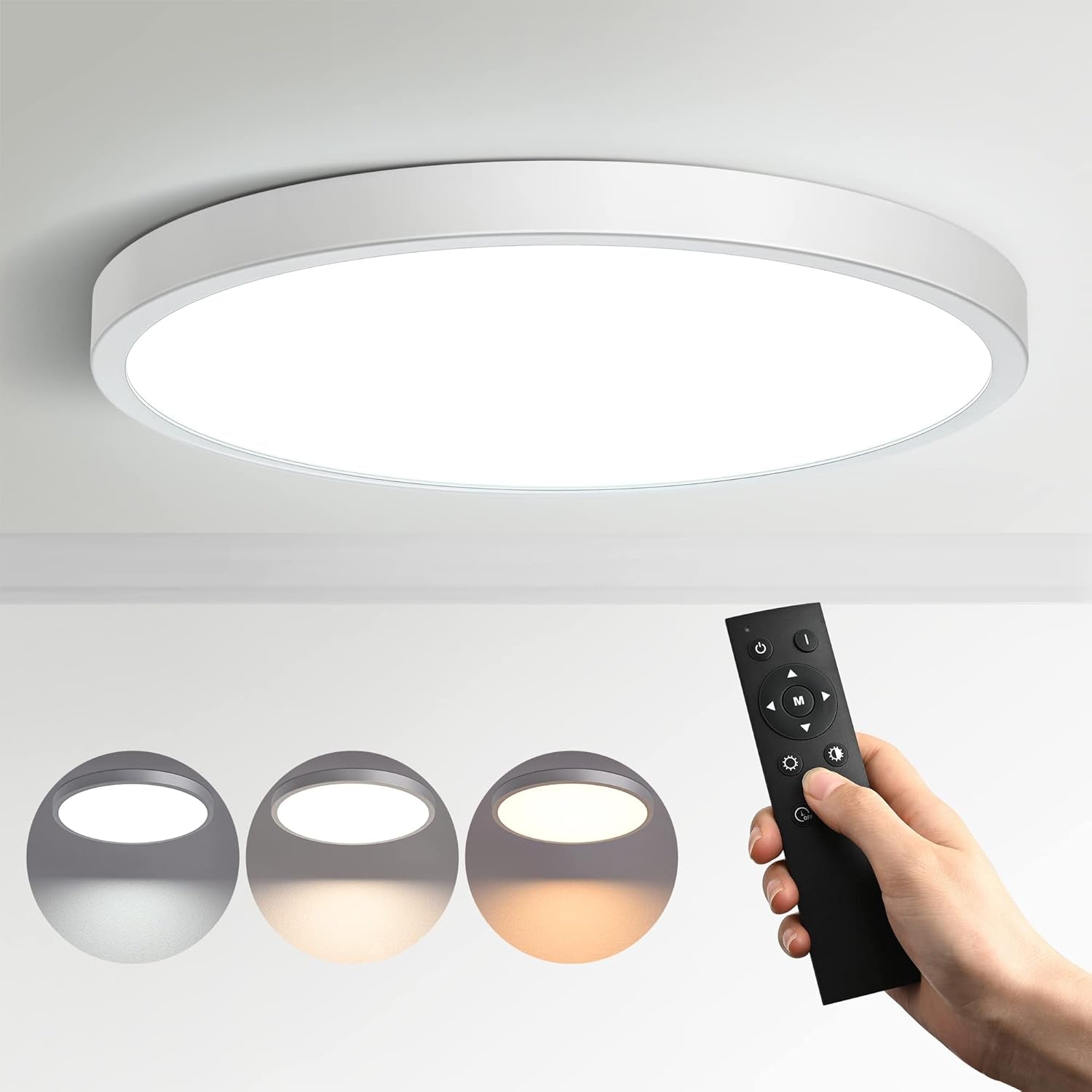 Plafoniera LED Soffitto Dimmerabile, 28W Lampada Da Soffitto Con Telecomando, 3000K-6000K Plafoniera Bagno, Ø30CM 2520LM Lampadario LED Moderna per Cameretta, Cucina, Seminterrato, Ufficio