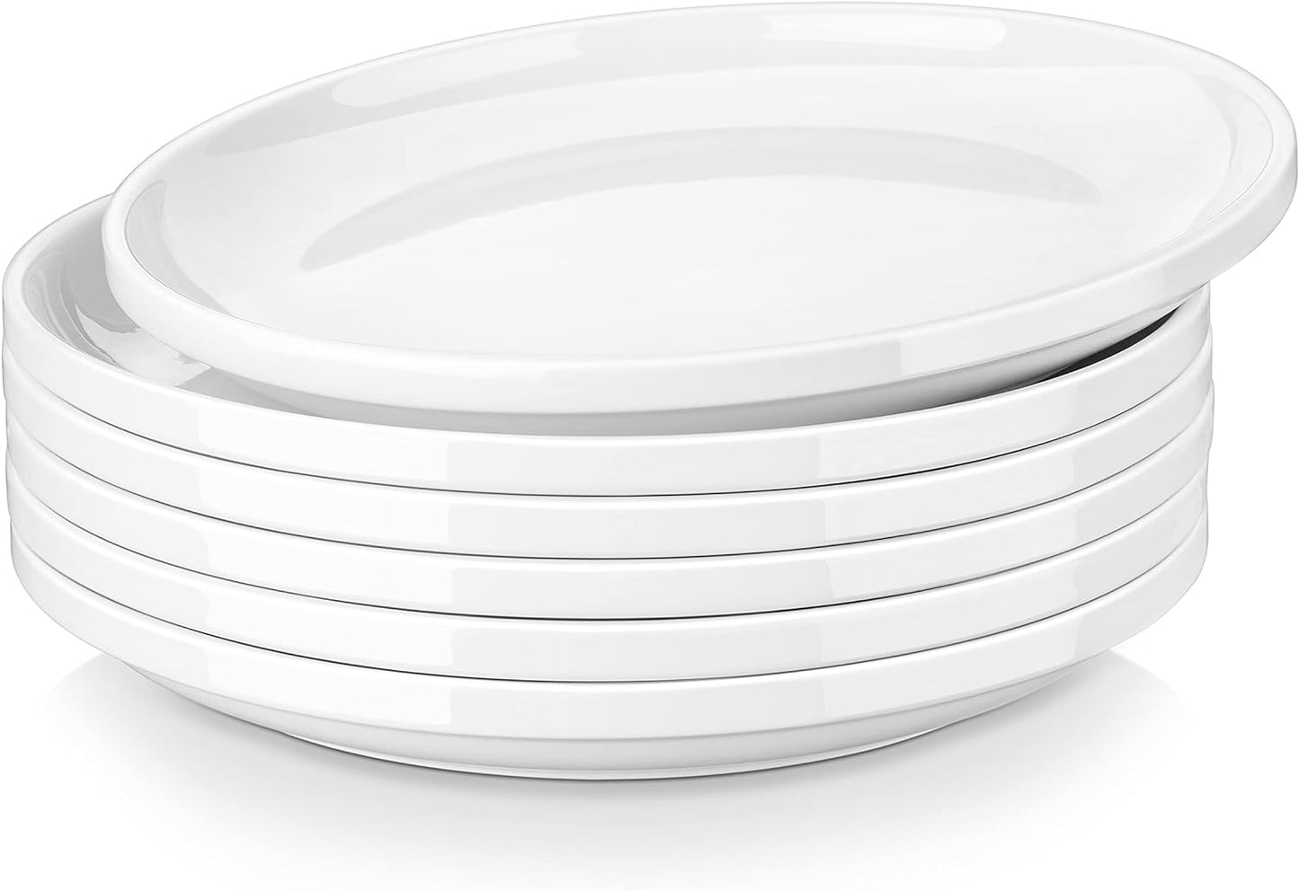 Servizio Di Piatti in Porcellana Set Piatti Rotondi per 6 Persone Set Di 6 Piatti per Bistecca, Pasta, Resistente Ai Graffi, 26,6 X 3,3 Cm, Piatti Moderni Bianchi