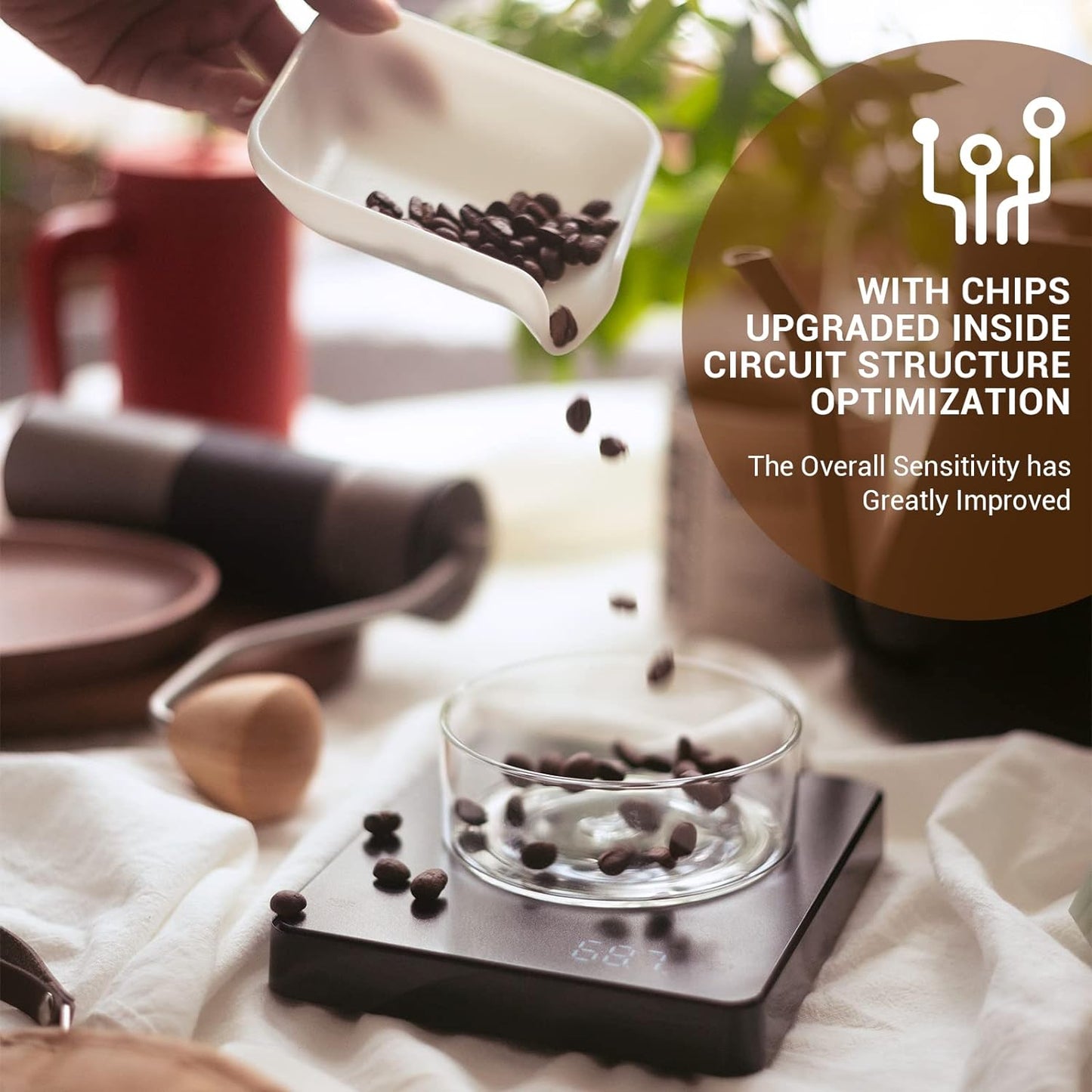 Bilancia Precisione Da Caffè Cucina Digitale Con Timer, Multifunzione per Alimenti Bilance Elettroniche Pro Con Display LED [Funzione Tara] 3000G 0,1 G / 0,1 Once / 0,1 Ml - Nero