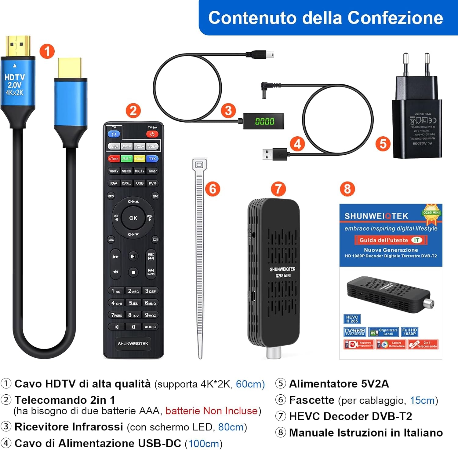 Q265 Mini Decoder Digitale Terrestre 2024 Con USB PVR Registrazione E Lettore Multimediale, Decoder DVB-T2 Con Telecomando 2In1 E H265 HEVC Main10, Supporto USB Wifi/Usb Tethering