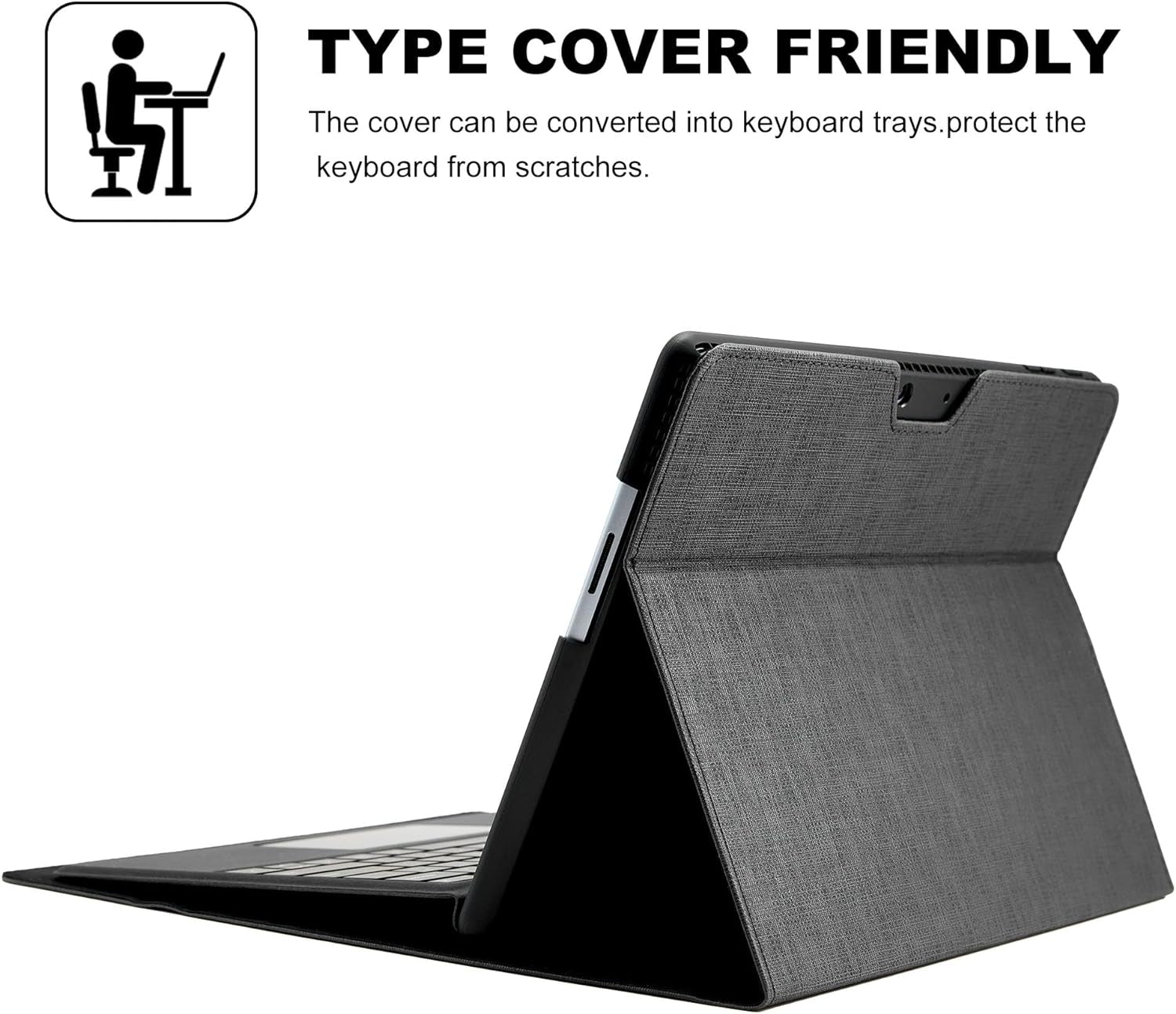 Custodia in Pelle per Microsoft Surface Pro 11 / Pro 10 / Pro 9 13 Pollici (2022), Custodia Protettiva Surface Pro 9 Con Multi Angolo, Cover Compatibile Con Tastiera Con Portapenne Grigio