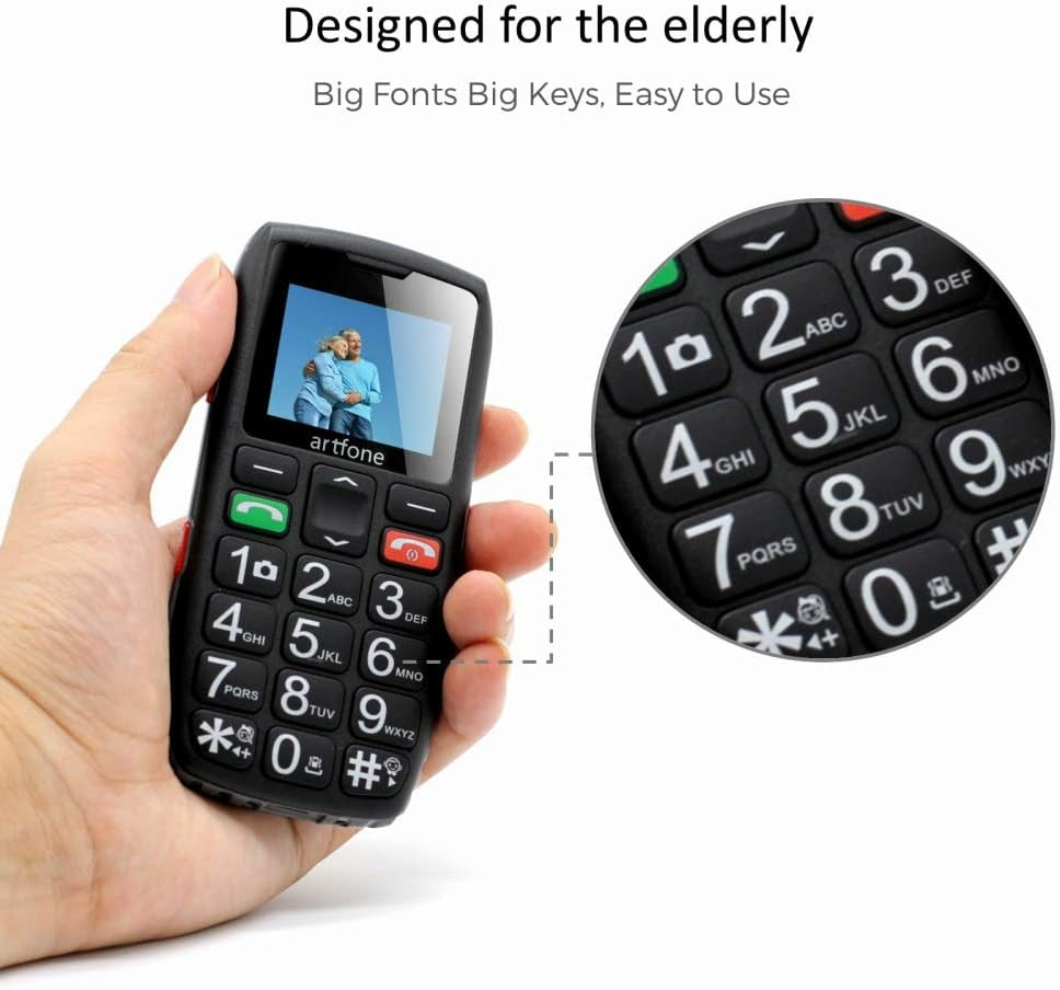 C1 Telefono Cellulare Anziani, Pulsanti Grandi, Volume Grande, Funzione Sos,Nero