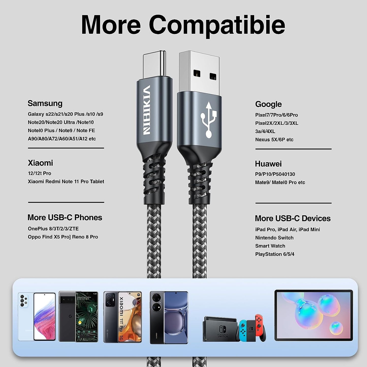 Cavo USB C, Cavo USB Type-C [3Pezzi/ 0.5M+1M+2M] Caricabatterie Cavetto Ricarica Rapida Filo Caricatore Carica per Samsung S23 S22 S20 S10 S8, A20E A33 A52 A53 A54