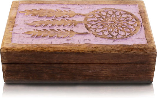Global Village Bazaar, Grandi Idee Regalo Di Compleanno Fatte a Mano Decorative in Legno Acchiappasogni Portagioielli Organizzatore Di Gioielli Scatolina, Viola, 20 X 12 X 6 Cm