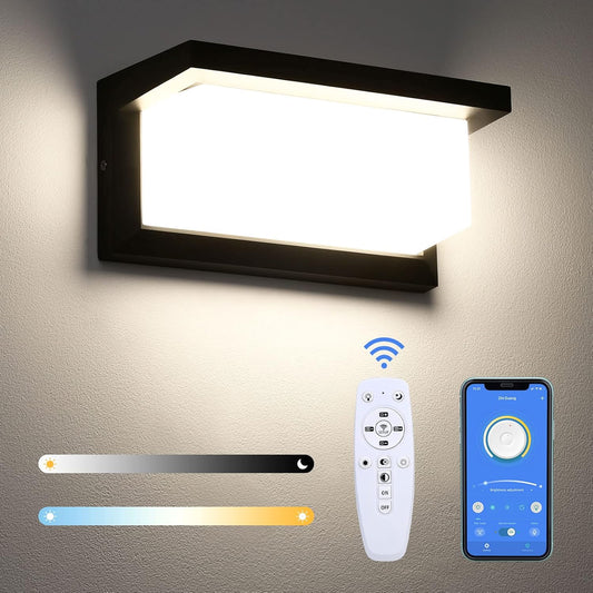 Dimmerabile Lampada Da Parete Esterno, Impermeabile IP65 Applique Da Parete LED Con 2.4G Telecomando 18W Luce Esterni APP Controllo 2700K-6500K Regolabile per Balcone,Giardino, Via,Terrazza