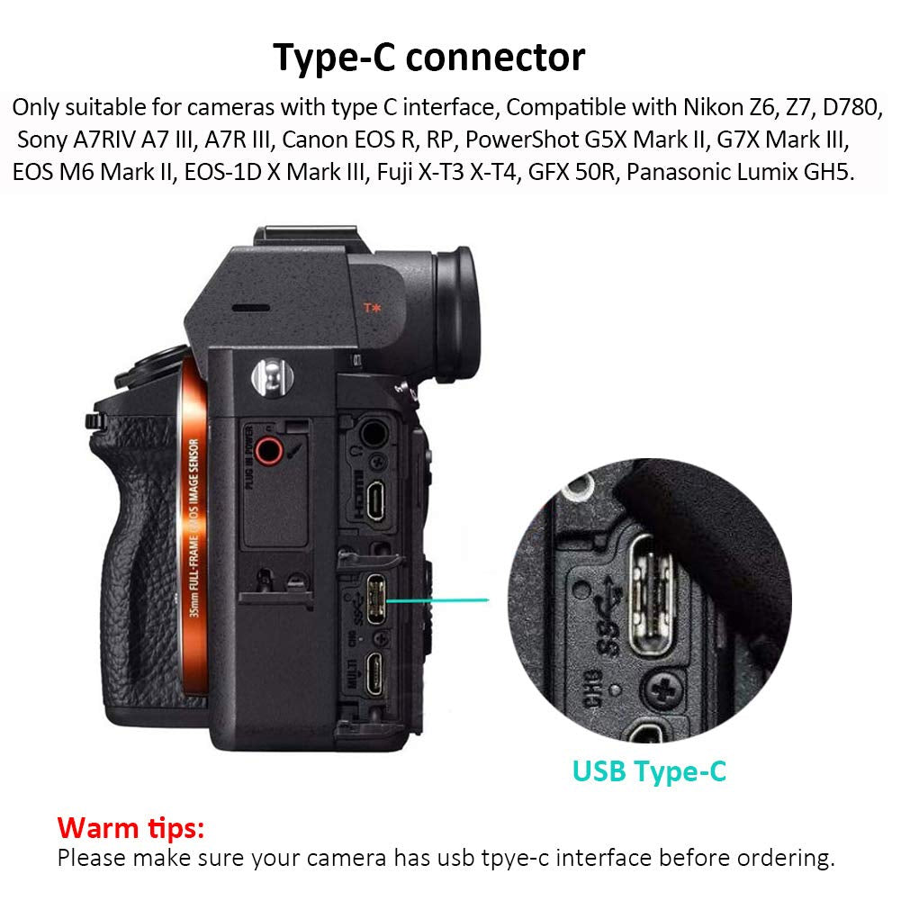 Cavo Da USB C a USB C 3.2 Gen 1, Cavo Di Ricarica E Trasferimento Dati Di Tipo C a 90 Gradi per Sony Alpha 1 A7C A7SIII A7RIV A7III A7RIII Canon EOS R5 R6 R RP G5X Mark II G7X Mark III Fuji XT3 XT4, 5