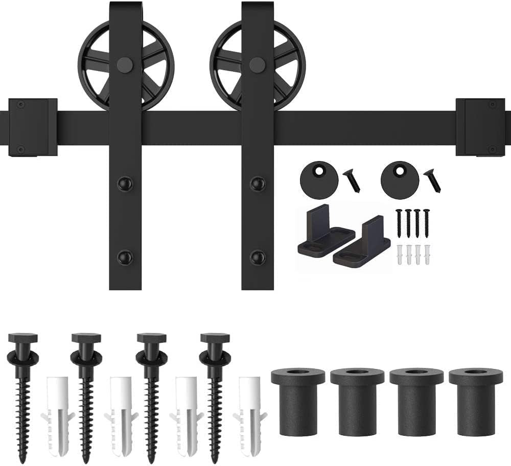 150Cm Kit per Armadio per Ferramenta per Porte Scorrevoli per Uso Intensivo Con Sistema Di Binario Nero per Porta Singola, Senza Intoppi E Silenziosamente