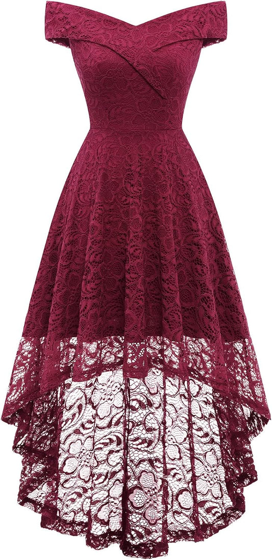 Abiti Da Donna Elegante off Spalla Abiti a Pieghe Abiti Da Sposa in Pizzo Alto Basso Abito Da Cerimonia Da Sera per Banchetti