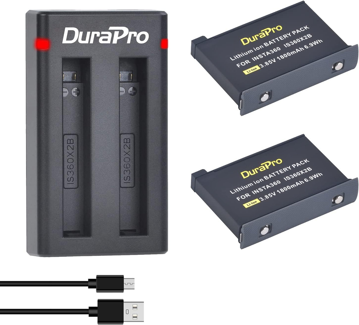 Batteria 2X 1800Mah + caricatore doppio USB con porta di tipo C per fotocamera Insta360 X2
