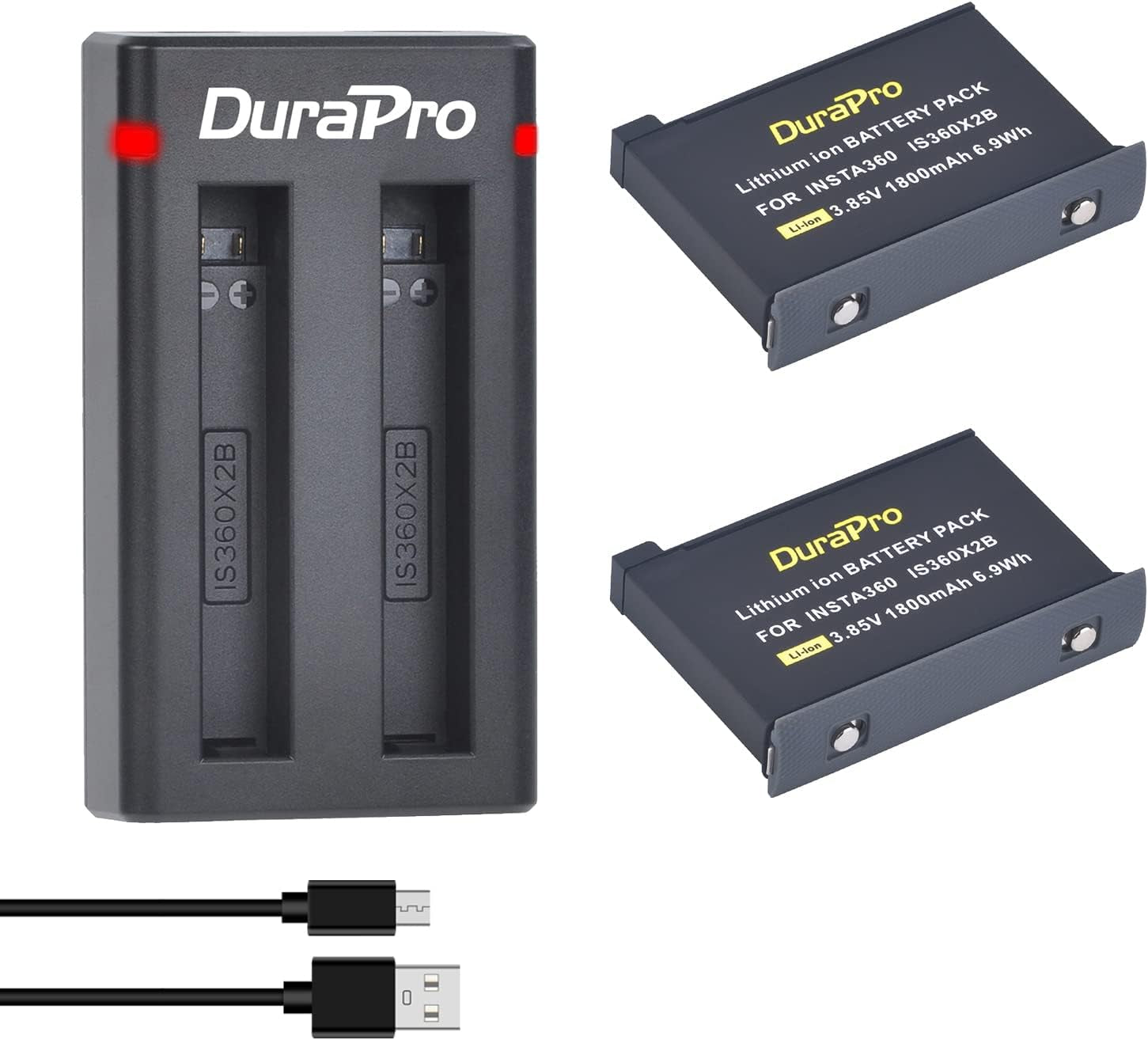 Batteria 2X 1800Mah + caricatore doppio USB con porta di tipo C per fotocamera Insta360 X2