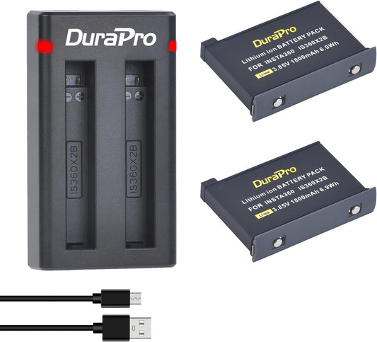 Batteria 2X 1800Mah + caricatore doppio USB con porta di tipo C per fotocamera Insta360 X2