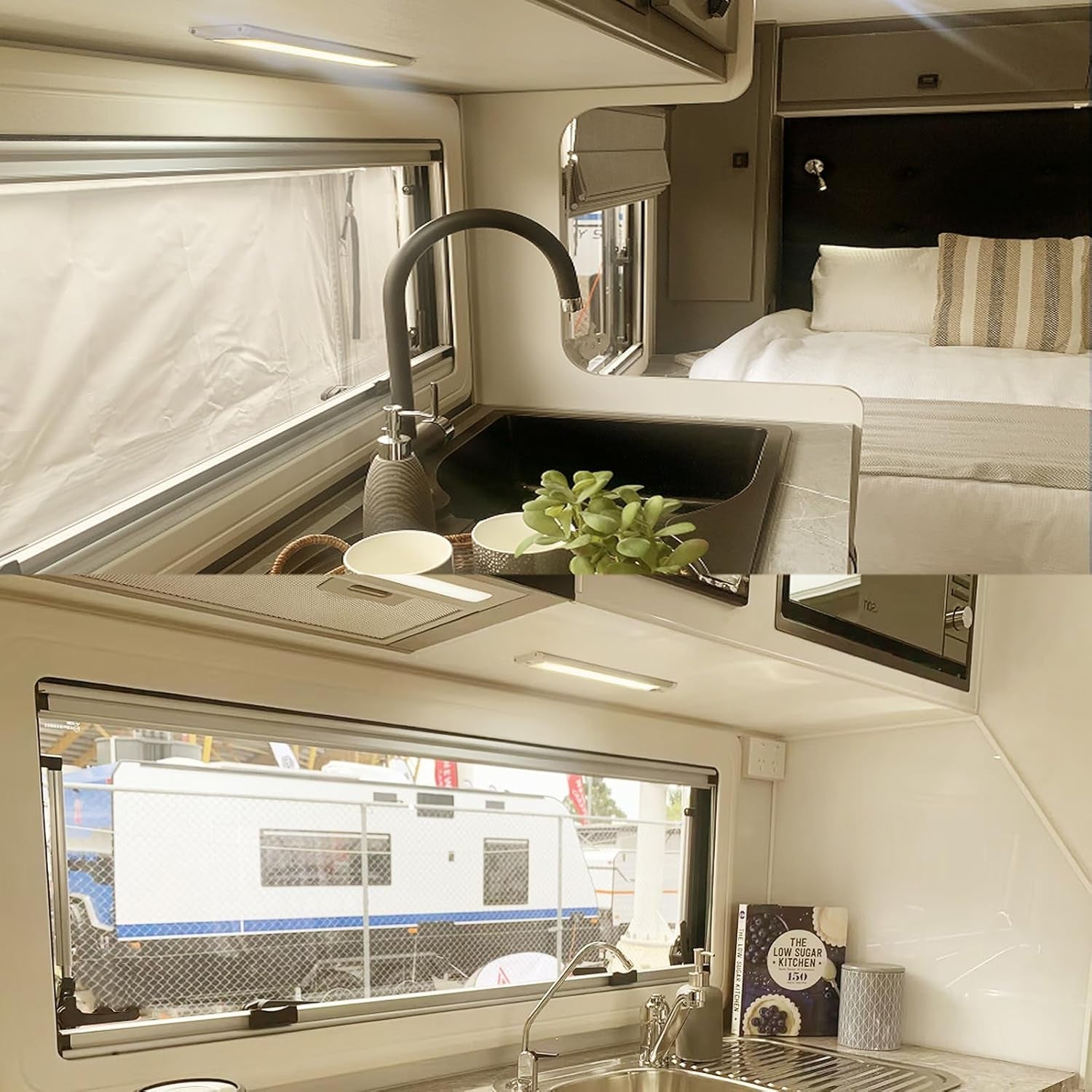 Barra LED 12V per Camper Dimmerabile Striscia LED 12V Con Sensore Di Movimento Armadi Cucina Illuminazione Bianco Caldo