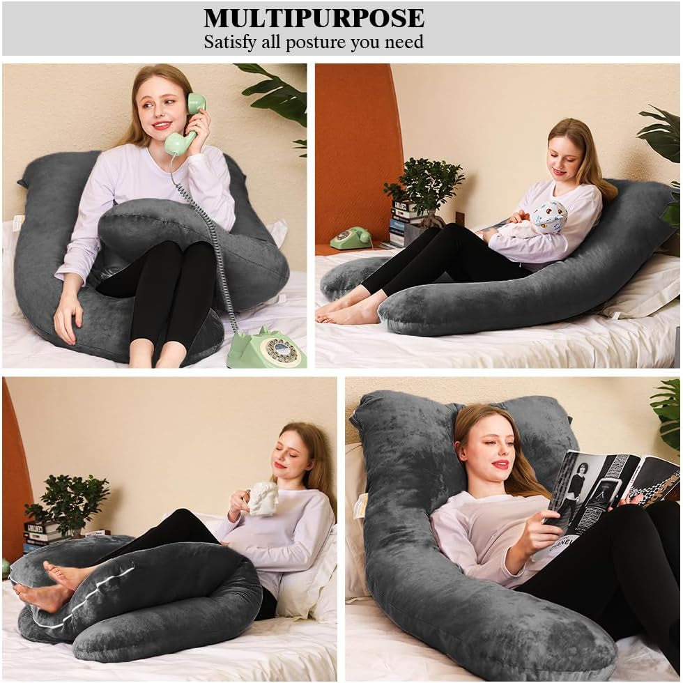 Cuscino Gravidanza, Cuscino per Chi Dorme Sul Fianco a Forma Di U Con Fodera, Cuscino a U,Cuscino per L'Allattamento, Cuscino Di Posizionamento Grande per Donne,Nero