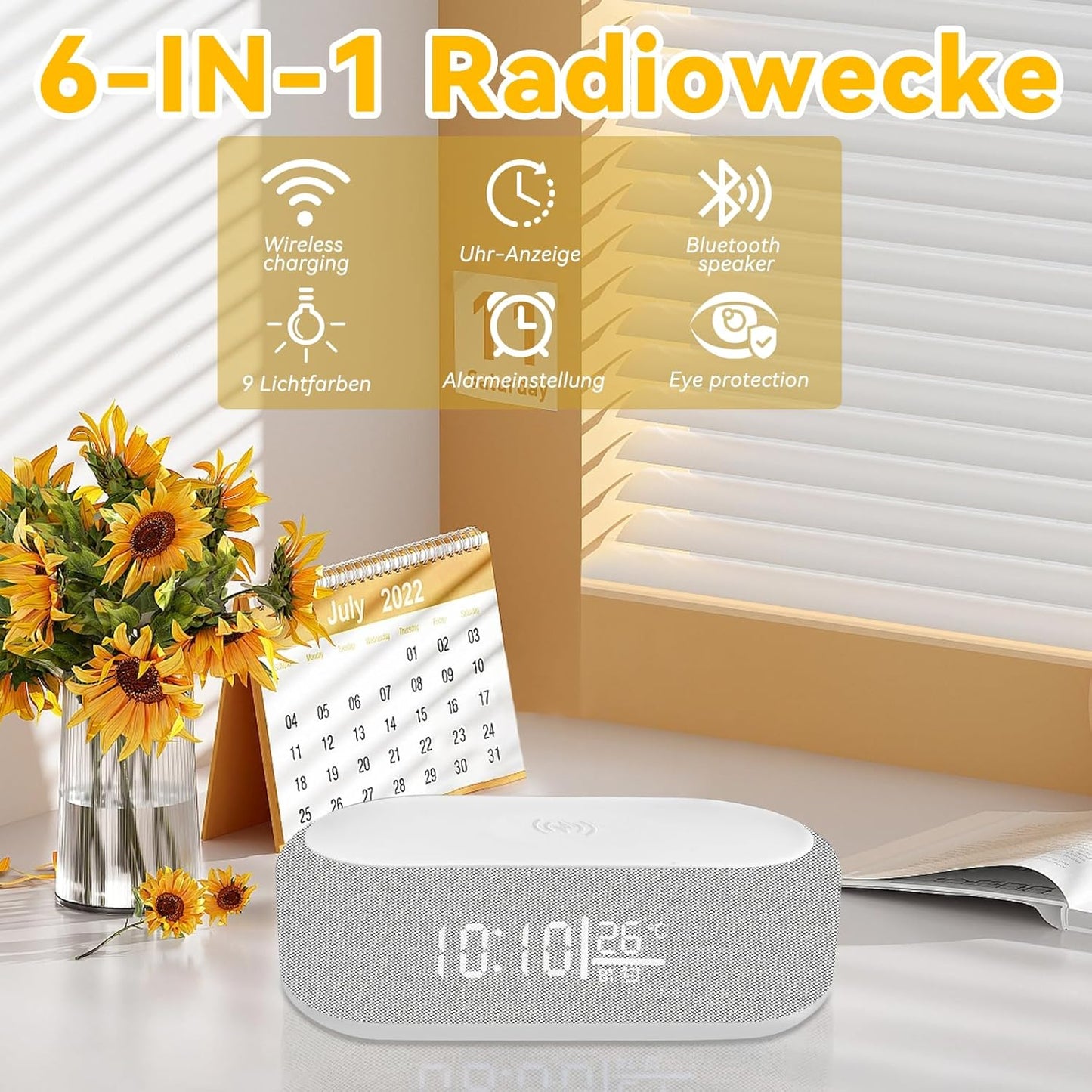 Sveglia Digitale, Sveglia Digitale Bluetooth, Luce Notturna, 9 Colori, Altoparlante Bluetooth, Caricatore Wireless per Iphone/Samsung, Indicatore Di Temperatura LED