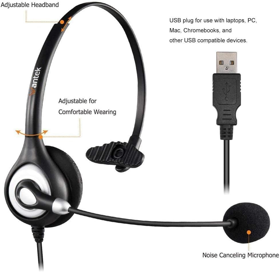 601N Cuffie Mono Con Microfono E Cavo Di Cancellazione Del Rumore per Call Center Computer Computer Portatili Tablet Conferenza Online Gaming Musica Skype Team Studio Online