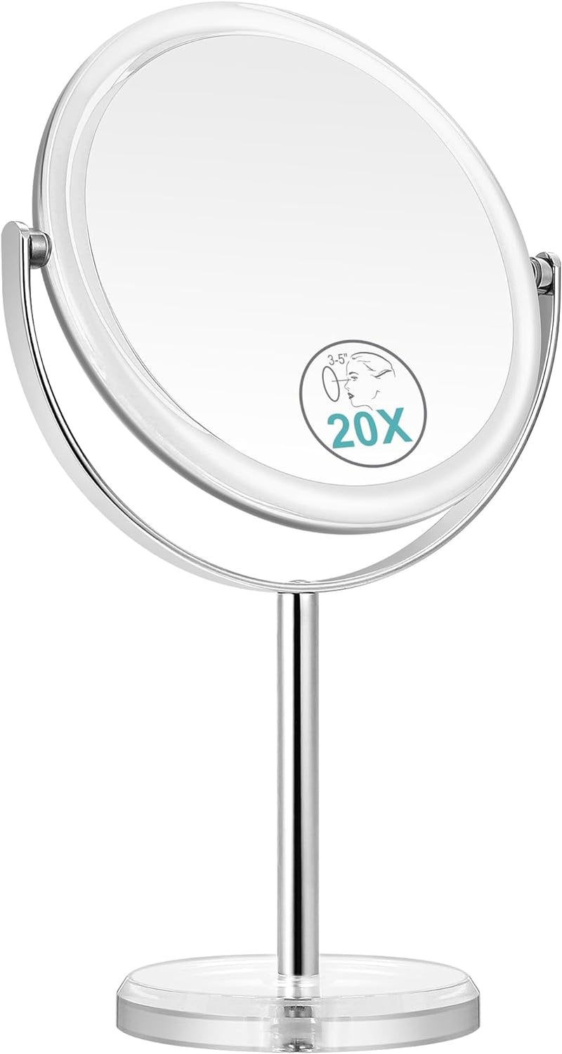 Specchio D'Ingrandimento 20X, Specchio per Il Trucco Girevole a 360°, Specchio Da Tavolo Vanity a Doppia Faccia 1X/20X, per Toletta, Scrivania, Bagno, Camera Da Letto, Trasparente