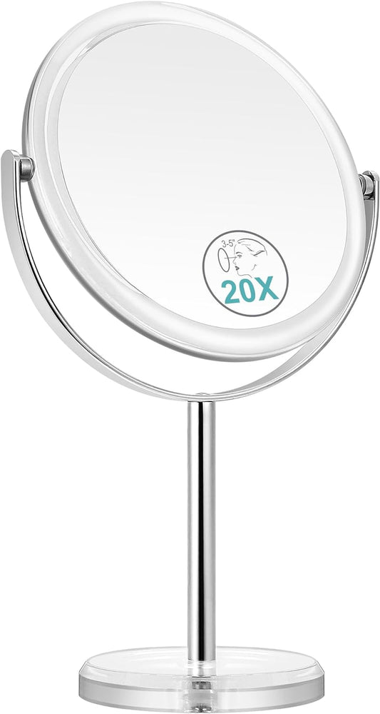 Specchio D'Ingrandimento 20X, Specchio per Il Trucco Girevole a 360°, Specchio Da Tavolo Vanity a Doppia Faccia 1X/20X, per Toletta, Scrivania, Bagno, Camera Da Letto, Trasparente