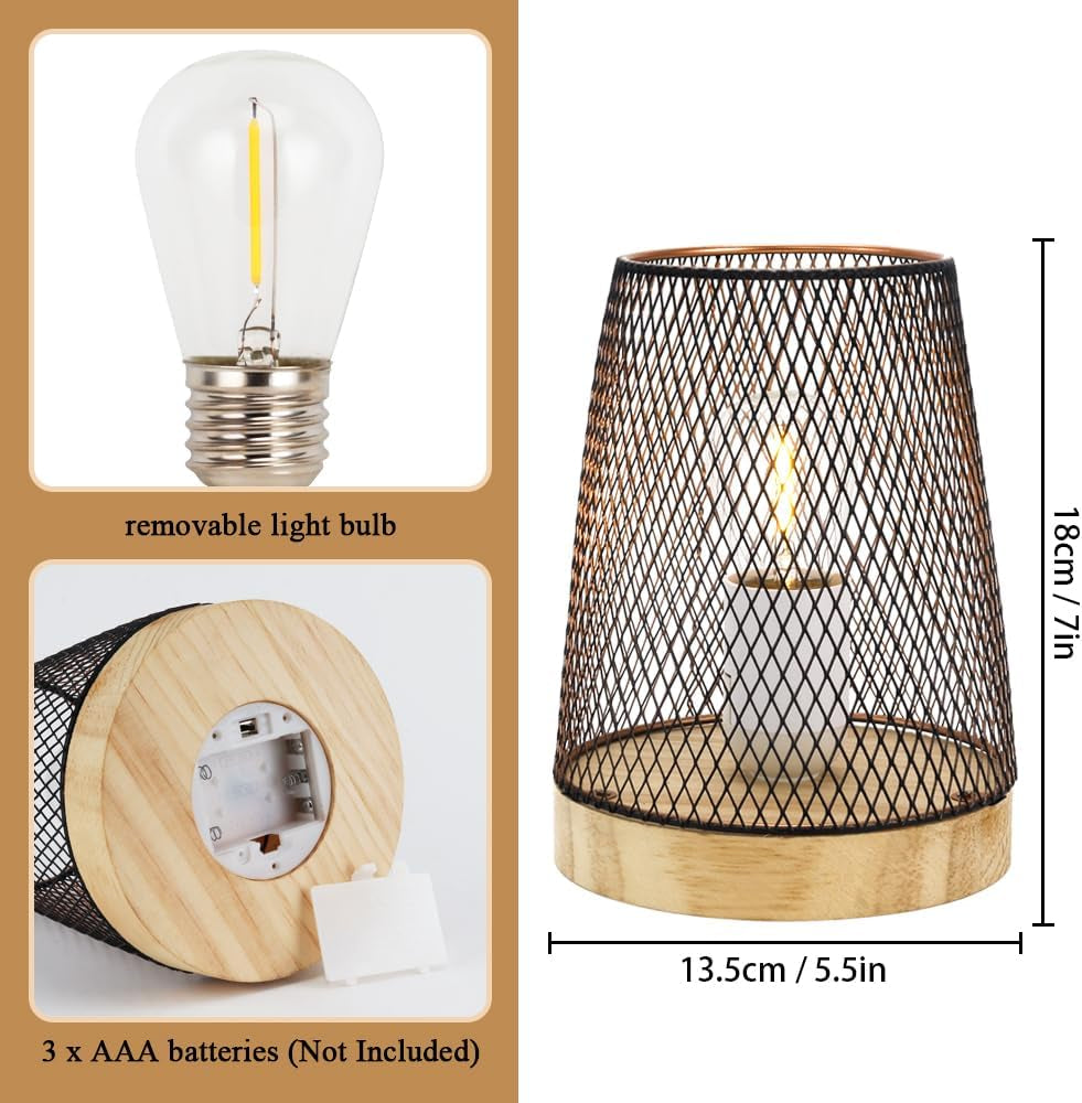 - Set Di 2 Lampade Da Tavolo in Stile Retrò, Con Base in Legno, 18 Cm Di Altezza, Senza Fili, Con Illuminazione Geometrica a Batteria, per Casa, Bar, Bar, Interni Ed Esterni (Bronzo)