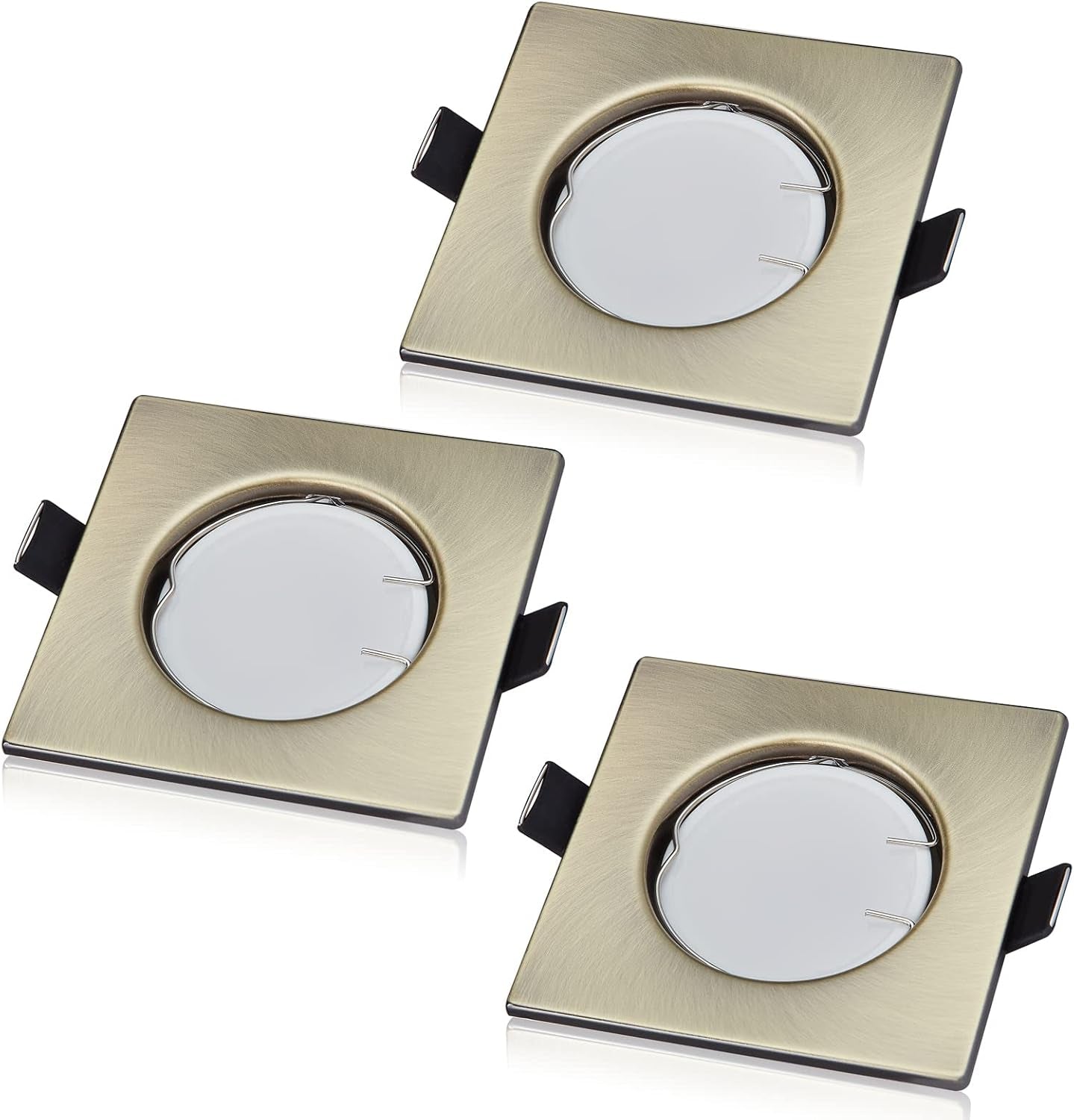 Set di 3 faretti da incasso a LED con modulo GU10, faretto da incasso a soffitto da 3 W, quadrato, dimmerabile, 230 V, foro 55 mm, bianco caldo (ottone spazzolato antico)