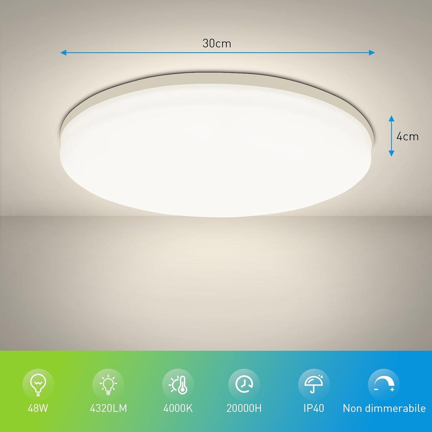 LED Plafoniera 48W Ultra Magro UFO Pannello LED Rotondo Bianca Naturale 4000K 4320LM Lampada Da Soffitto per Soggiorno Camera Da Letto Bagno Cucina Corridoio E Balcone Ø30Cm