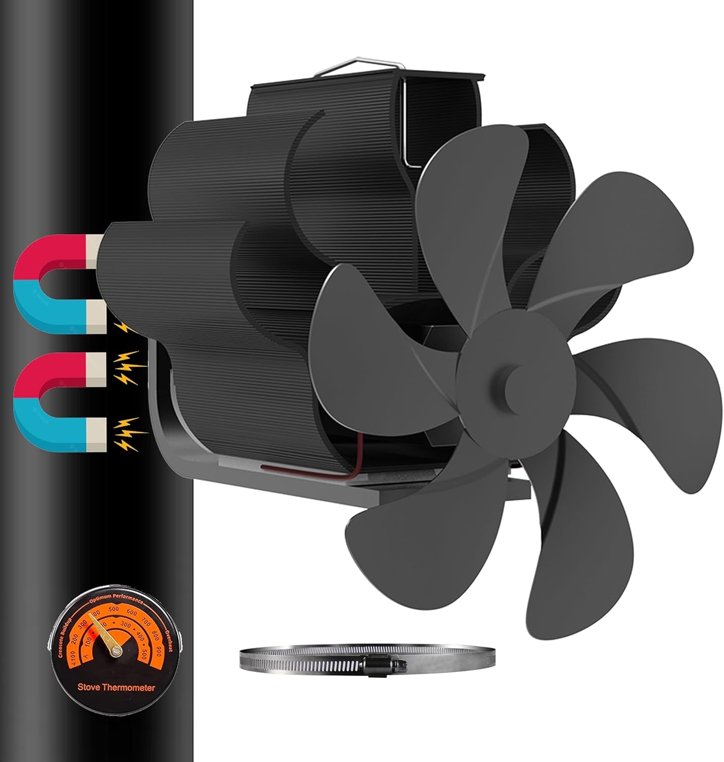 Ventola per Stufa Magnetico, Ventilatore Della Stufa Da Tubo, Silenzioso Ventola per Stufa a Legna, Senza Elettricità Alimentato Calore Ventola, Stufa Ventilatore per Bruciatori a Legno/Camino