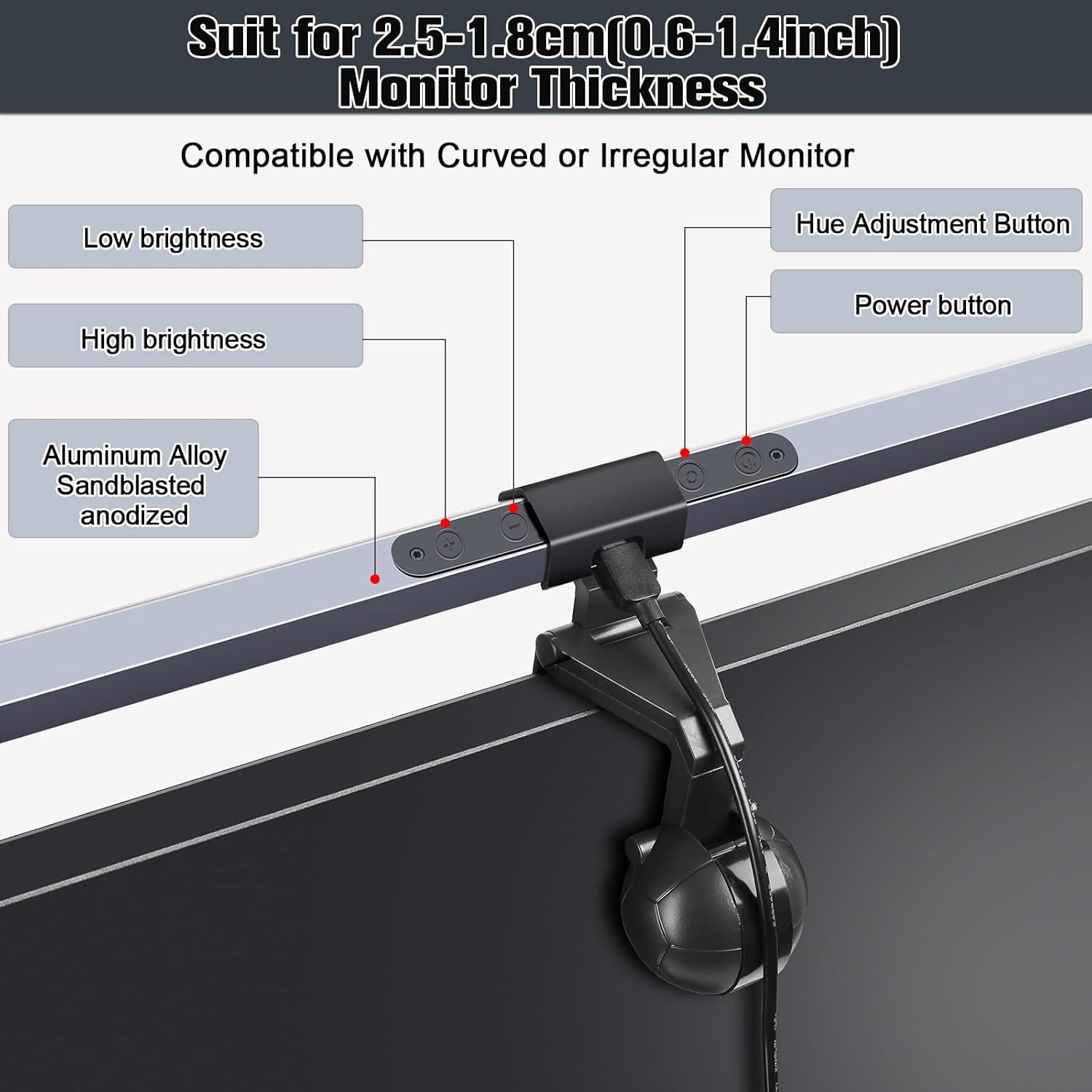 Lampada Monitor PC Computer, Luce Di Lettura a LED, Luce USB, Con Controllo Touch Screen, 3 Tipi Di Temperatura Del Colore Della Luce, Luminosità Regolabile, Protezione per Gli Occhi