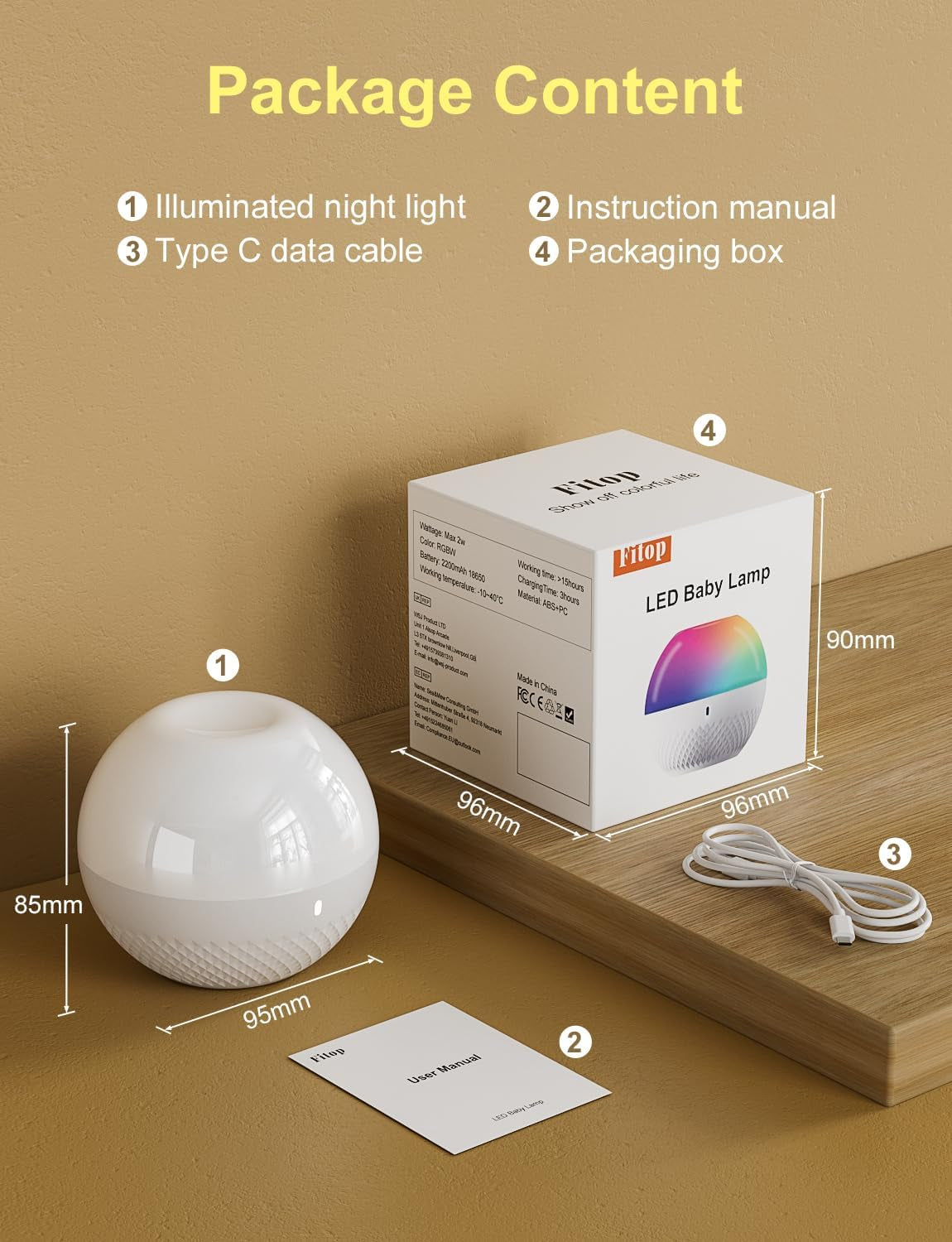 LED Luce Notturna per Bambini, Protezione per Gli Occhi, Lampada Da Comodino Con Touch&Switch, Dimmerabile Con Luce Calda + RGB, Ricaricabile Type-C, Il Miglior Compagno Notturno Regalo Perfetto