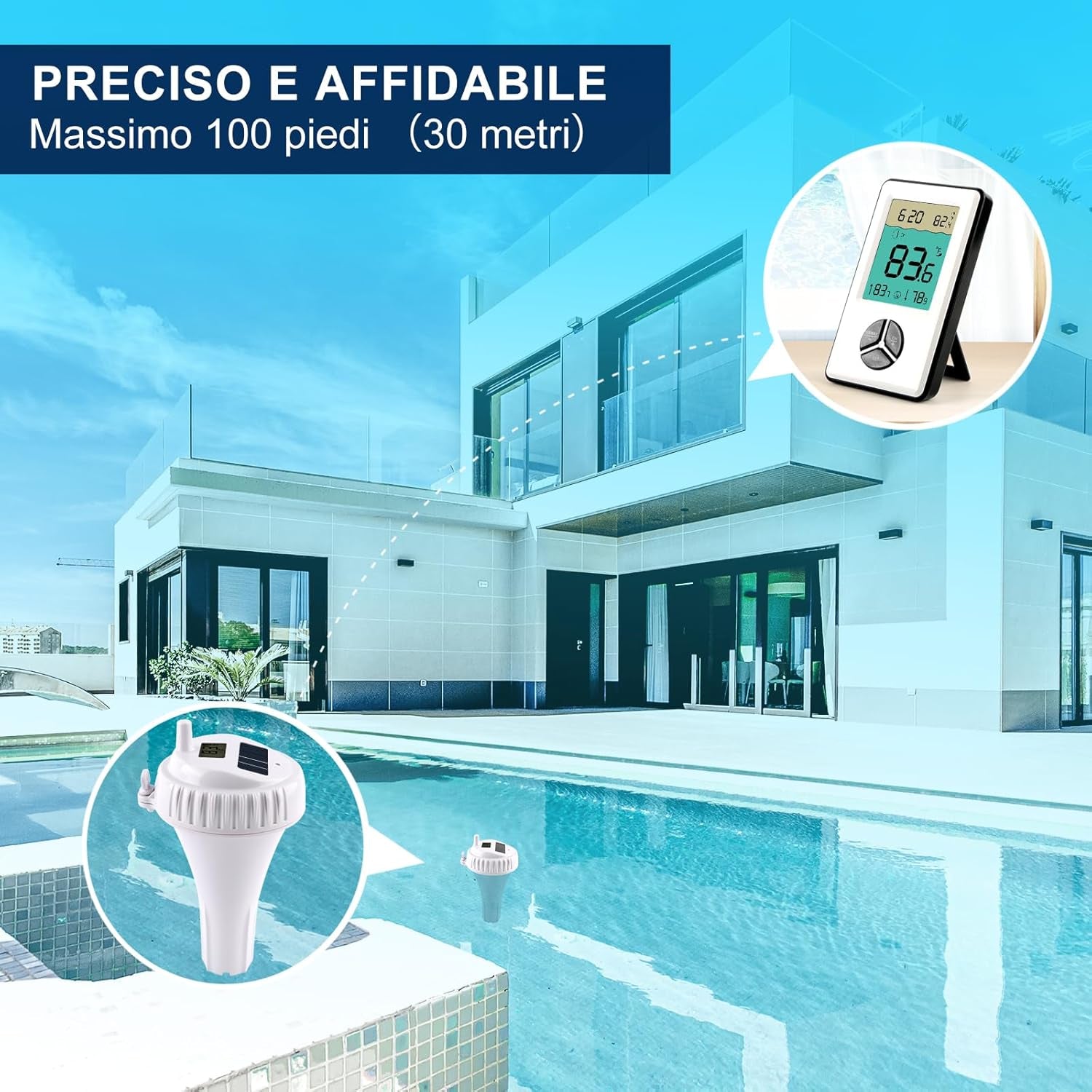 Termometro Digitale per Piscina, Termometro Wireless Con Display Di Facile Lettura Solare per Piscine, Laghetti, Acquari, Vasche per Il Bagnetto, Spa E Altro Ancora
