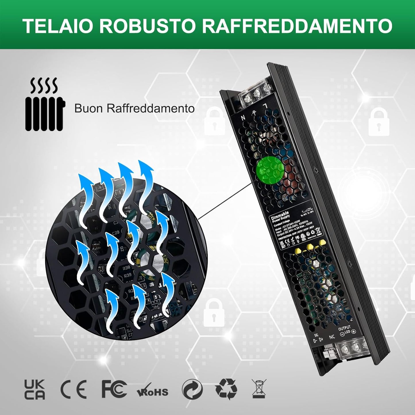 Trasformatore LED Dimmerabile 24V 100W, 0/1-10V E Dimmerazione a TRIAC, Alimentatore 24V 4.17A Di Tensione Costante, Driver LED Di Bassa Tensione per Strisce LED, Luce Dell'Armadio