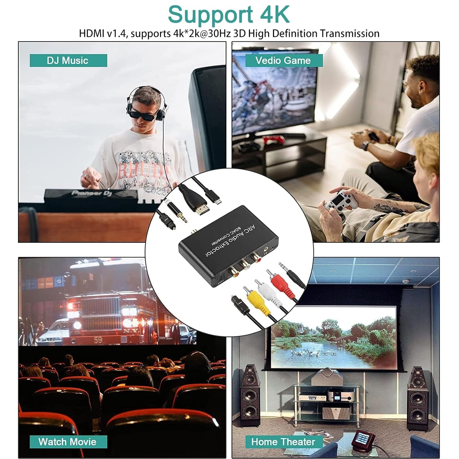 Arc Hdmi Extractor 2.0/5.1 Cec + 192Khz DAC Convertitore, Digitale Spdif Ottico Toslink Coassiale a Coax Spdif E Analogico RCA 3.5Mm Jack, Adattatore Audio per TV Phono Ampli Cuffie