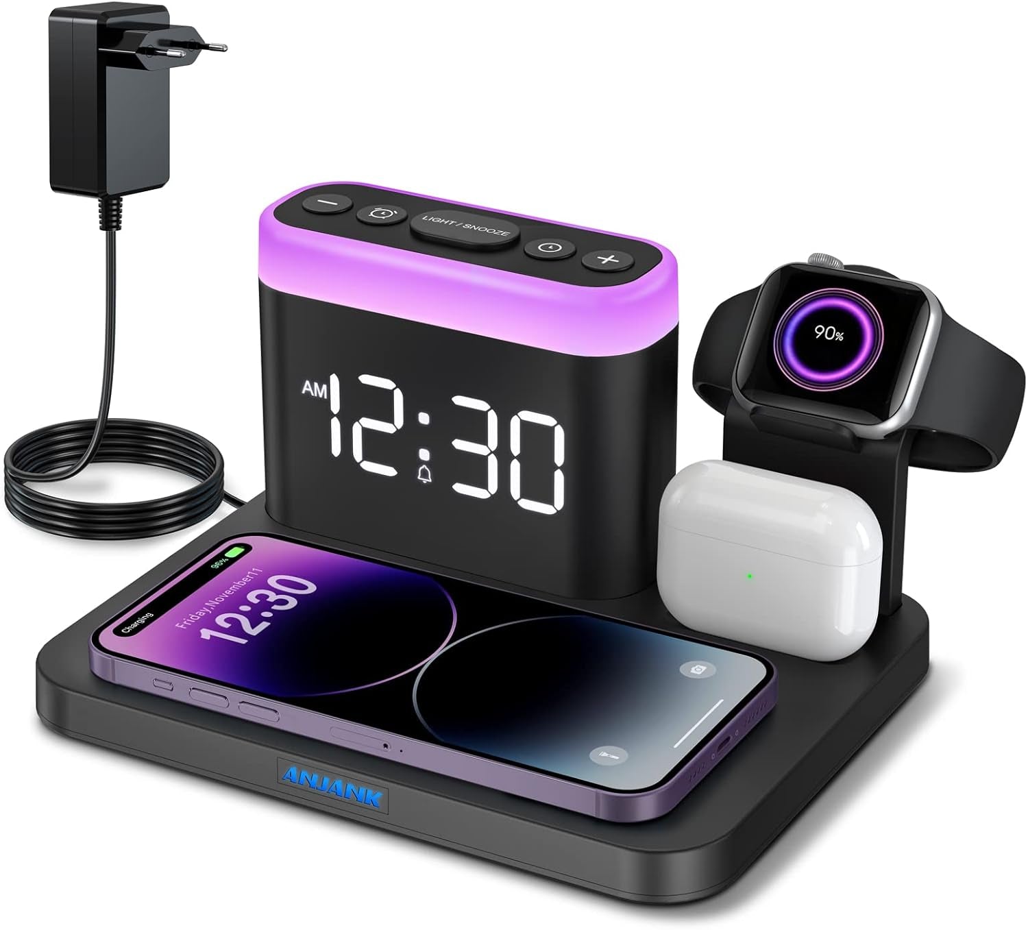 Caricatore 5 in 1 Con Ricarica Wireless,Caricabatterie per Iphone 14/13/12/11/Pro/Max/Plus/Xs Samsung Phone,Apple Watch 8/7/6/5/Se,Airpods Pro/3/2/1