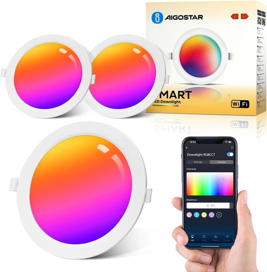 9W Faretti LED Da Incasso per Cartongesso, 2 Pezzi Faretto Led Incasso, Lampada Da Incasso, App Controllo RGB Dimmerabile, Bianco Caldo a 2700-6500K 780LM, Compatibili Con Alexa E Google Home
