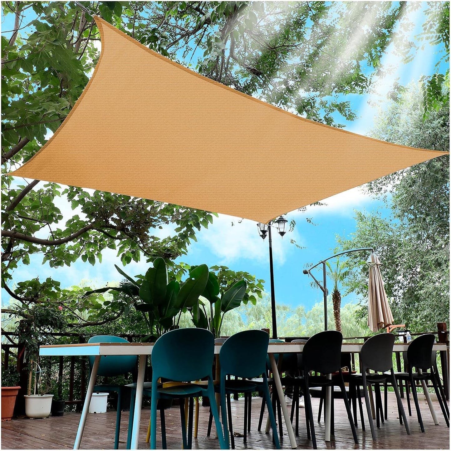 Tenda Parasole a Vela Giardino Balcone HDPE Polietilene Traspirante Rettangolare 2 X 3 M Sabbia Beige