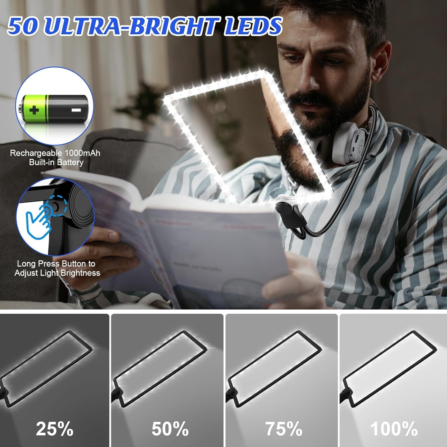 5X Ricaricabile Lente D'Ingrandimento Con Luce, Grandi Lenti D'Ingrandimento a Mani Libere Con Collo D'Oca Flessibile, Lenti Ultra Chiare 25,7X18,7 Cm, Perfette per Leggere, Riparare, Cucire