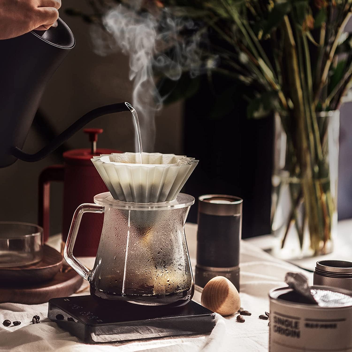 Bilancia Precisione Da Caffè Cucina Digitale Con Timer, Multifunzione per Alimenti Bilance Elettroniche Pro Con Display LED [Funzione Tara] 3000G 0,1 G / 0,1 Once / 0,1 Ml - Nero