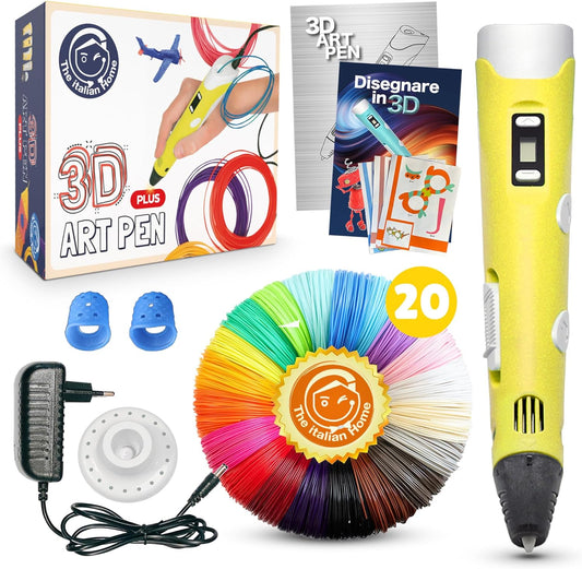 ® Penna 3D plus + Filamenti PLA 20 Colori (4 Fluoerescenti) + Istruzioni in Italiano E Guida Illustrata in Omaggio, Penna 3D Professionale, Cose Utili, Idee Regalo