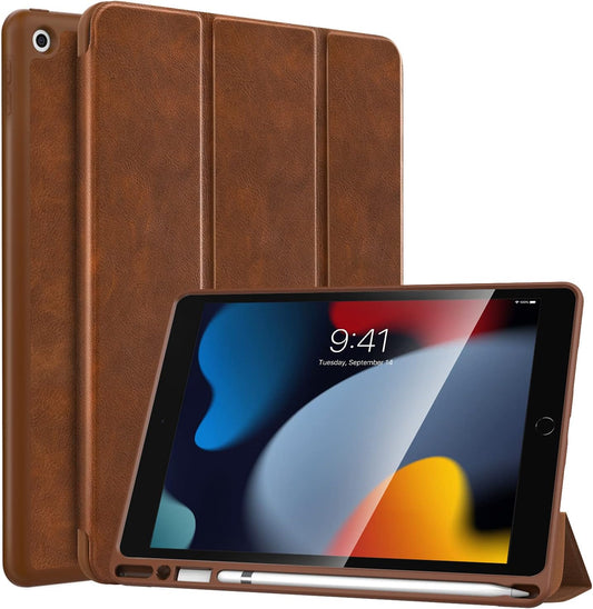Custodia Compatibile Con Nuovo Ipad 10.2" Con Portapenna, Protettiva Ultra Sottile per Ipad 9A Gen 2021 / 8A Gen 2020 / 7A Gen 2019, Supporta Funzione Auto Sveglia/Sonno - Marrone