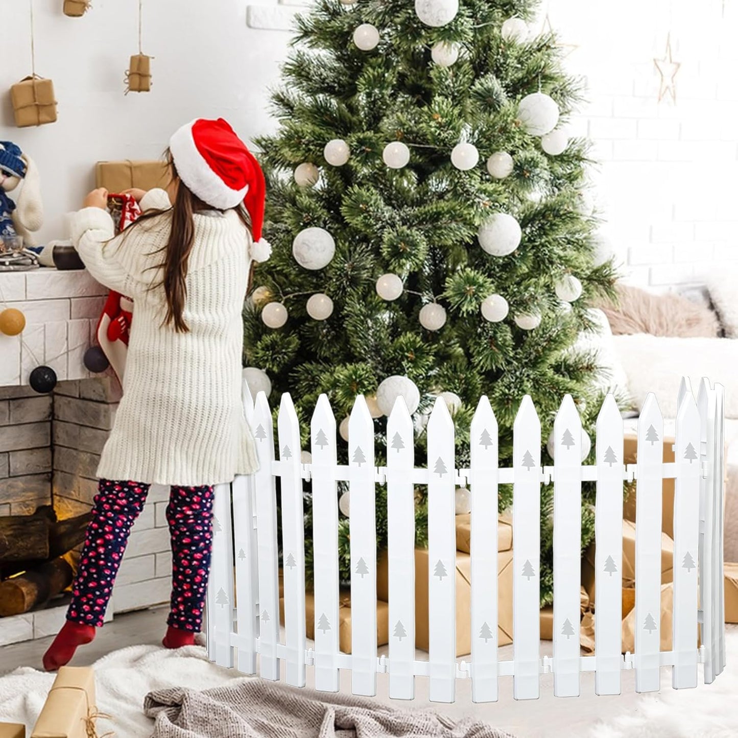 40 Cm Grande Recinzione per L'Albero Di Natale,Grande 12 Pezzi Di Recinzione Bianca per L'Albero Di Natale,In Plastica per Animali Domestici,Recinzione per Albero Di Natale per Bambini,Motivo