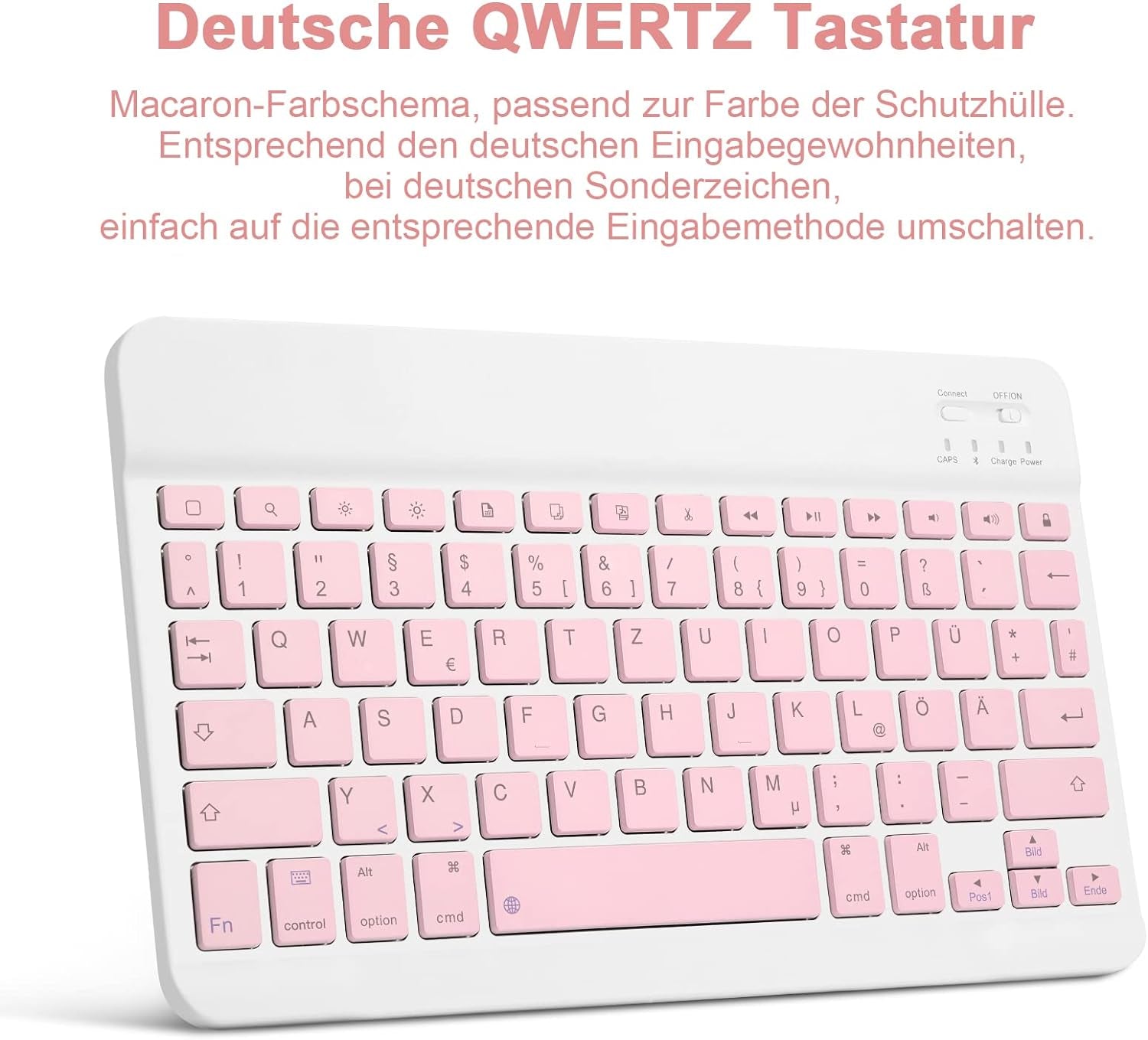 Custodia per Tastiera per Samsung Galaxy Tab A8 10,5" 2022, QWERTZ Tastiera Rimovibile Con Custodia Protettiva per Galaxy Tab A8 10,5 Pollici 2022 (SM-X200/X205/X207), Rosa