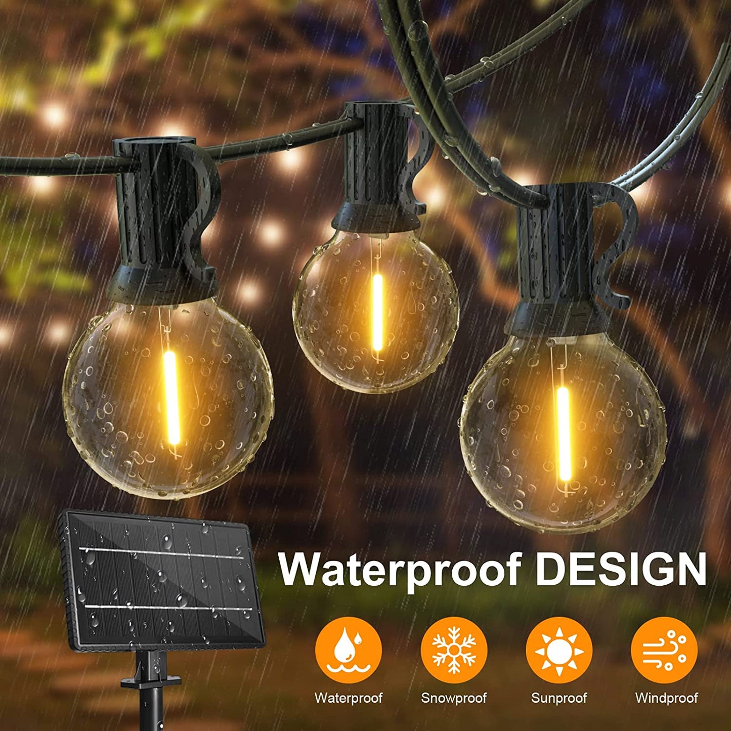 Catena Luminosa Esterno Solare, 18M Luci Stringa Da Esterno Con 30+2 Lampadine LED G40 Bianco Caldo 4 Modalità, Impermeabile IP65 Luci Natale Solare Esterno per Patio, Jardin, Balcon, Fête